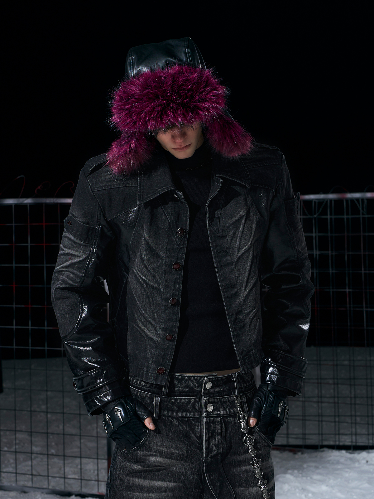 ROSE RED LEATHER FUR TRAPPER