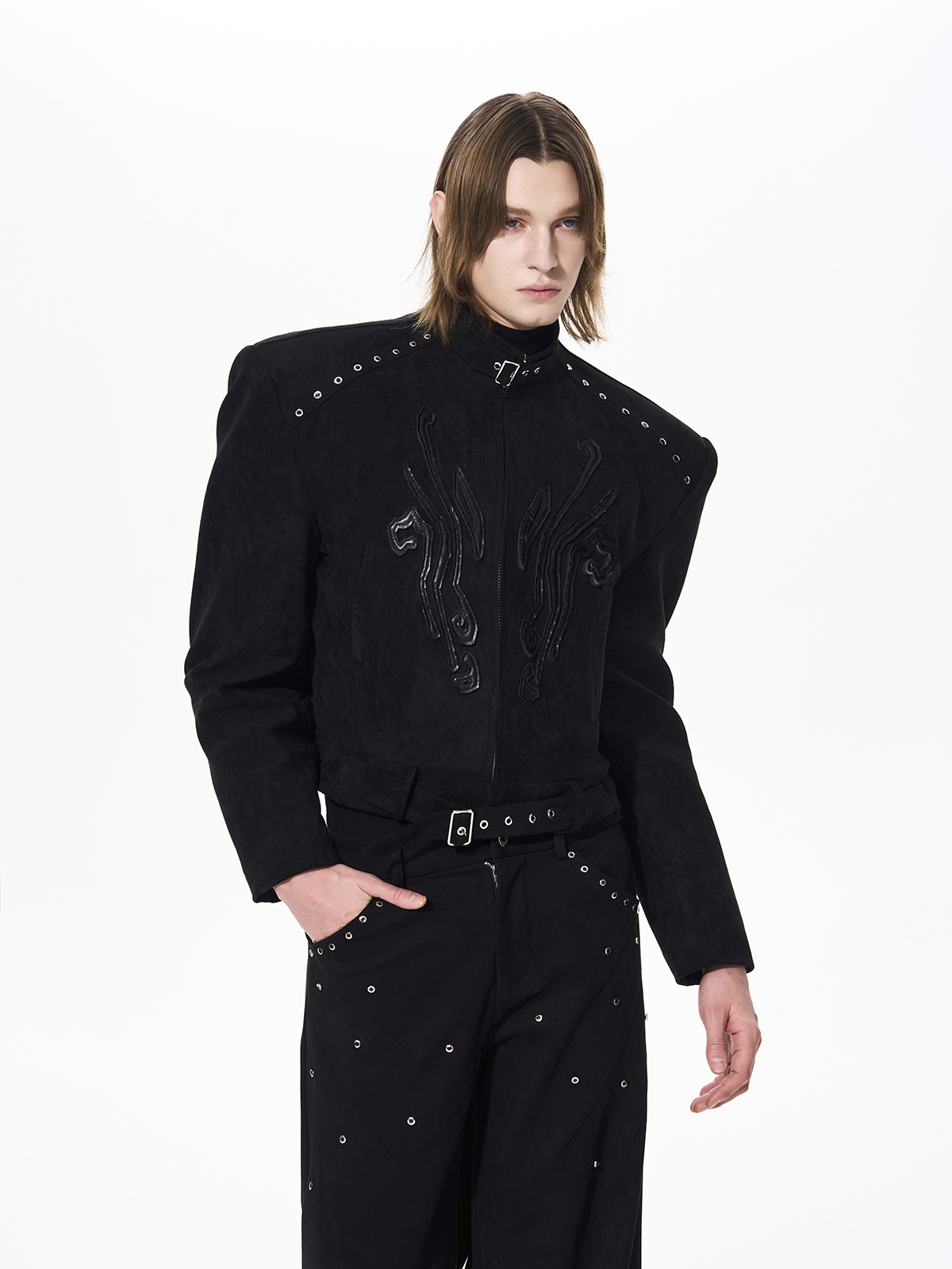 STUDDED SUEDE CROPPED SET