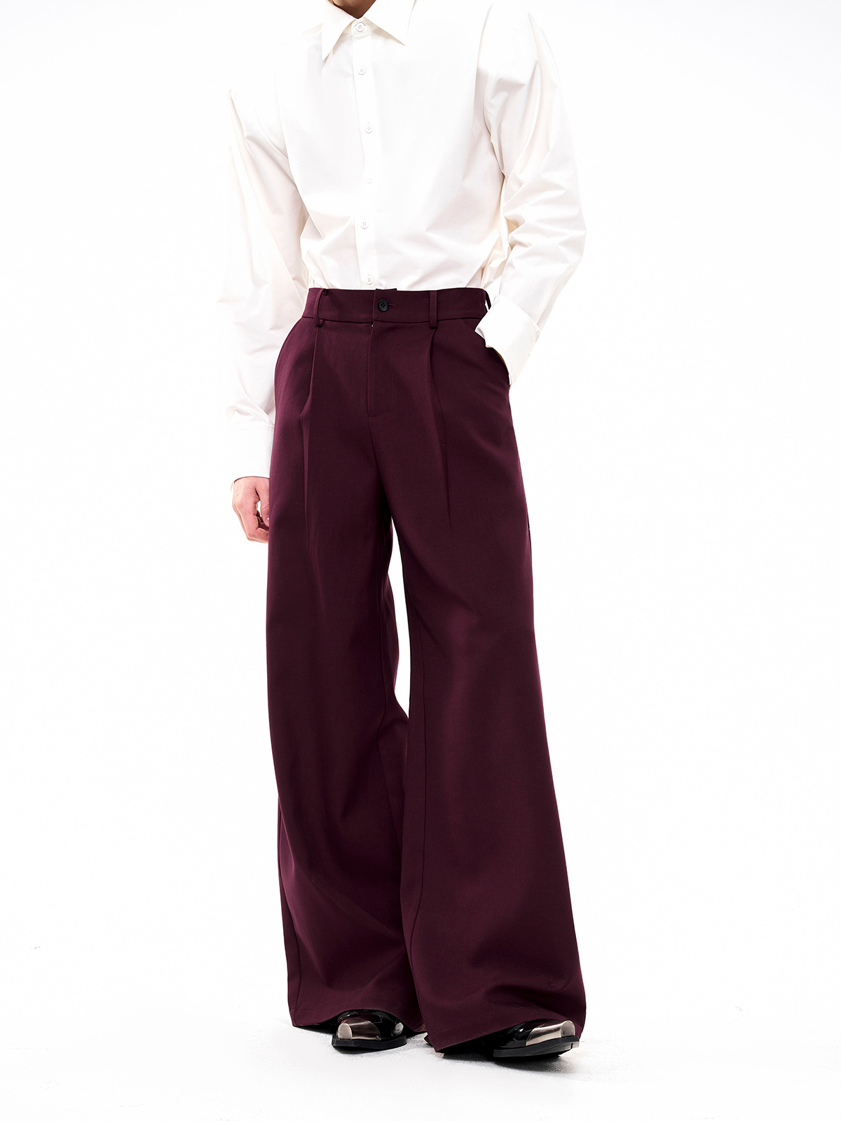 SCULPTED BROOCH-EMBELLISHED SUIT SET-BURGUNDY