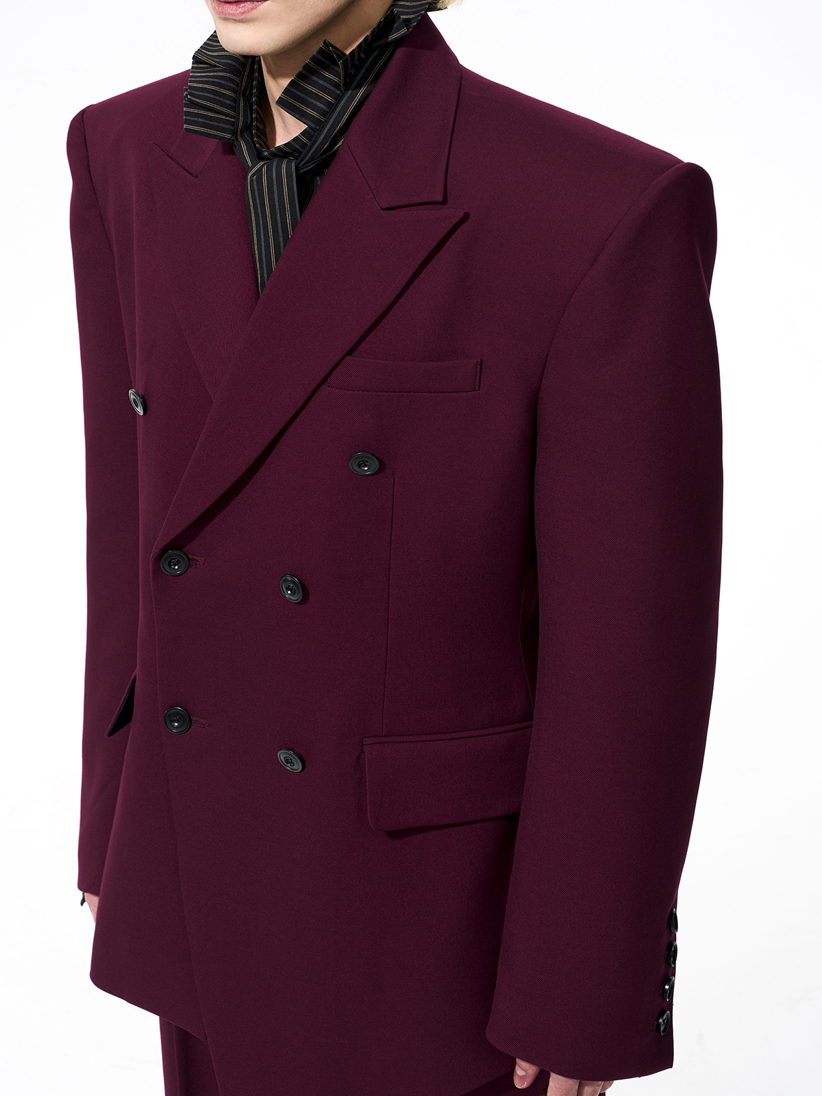DETACHABLE LEATHER COLLAR SCULPTED SUIT SET-BURGUNDY