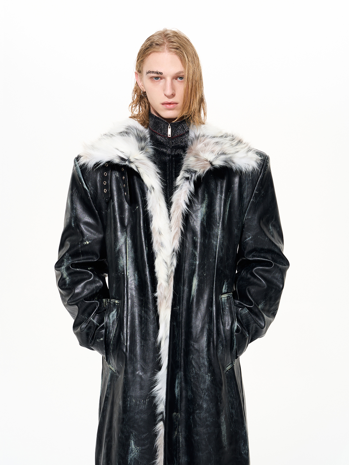 DISTRESSED BLACK FUR LINED BUCKLE TRENCH-START EXCEED END