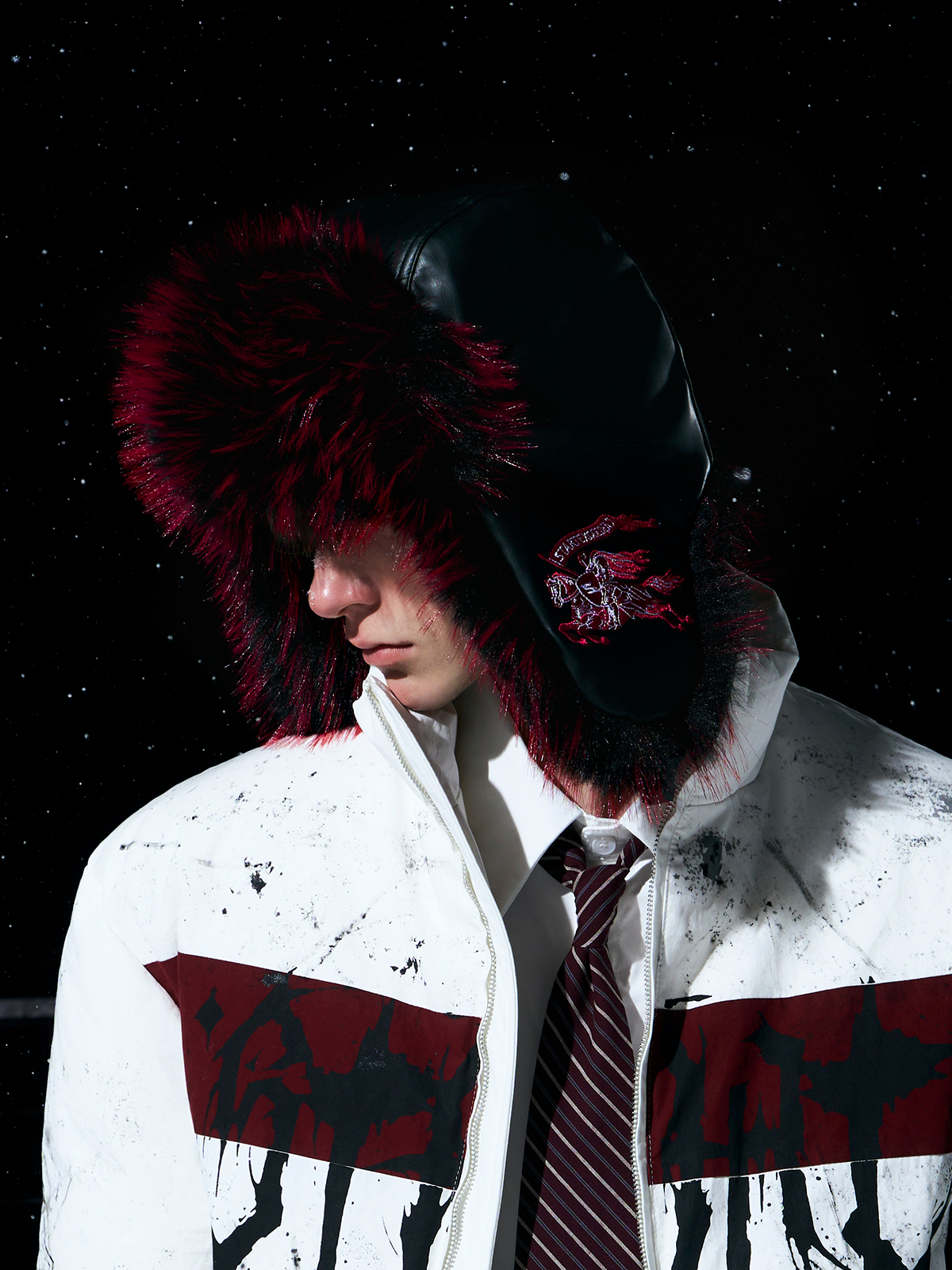 BURGUNDY LEATHER FUR TRAPPER