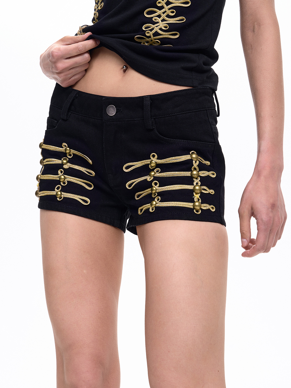 NAPOLEONIC BRAIDED DENIM SHORTS