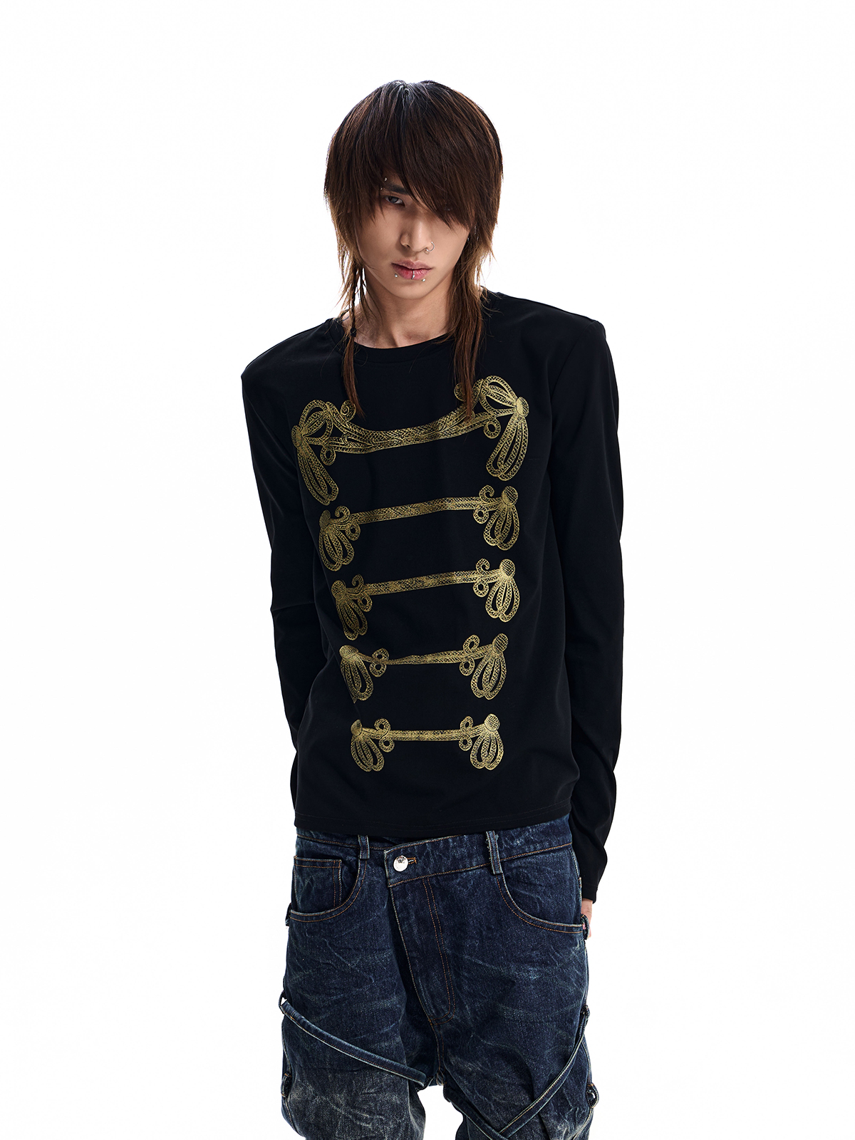 GOLD SNAKE MILITARY PRINT LONG SLEEVE TEE