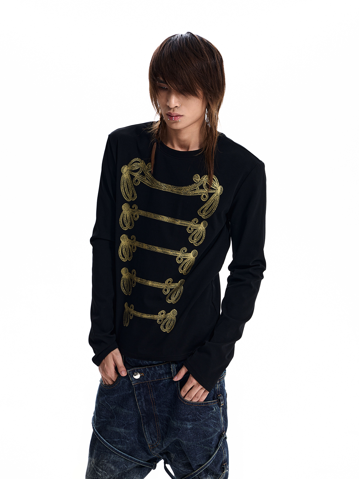GOLD SNAKE MILITARY PRINT LONG SLEEVE TEE