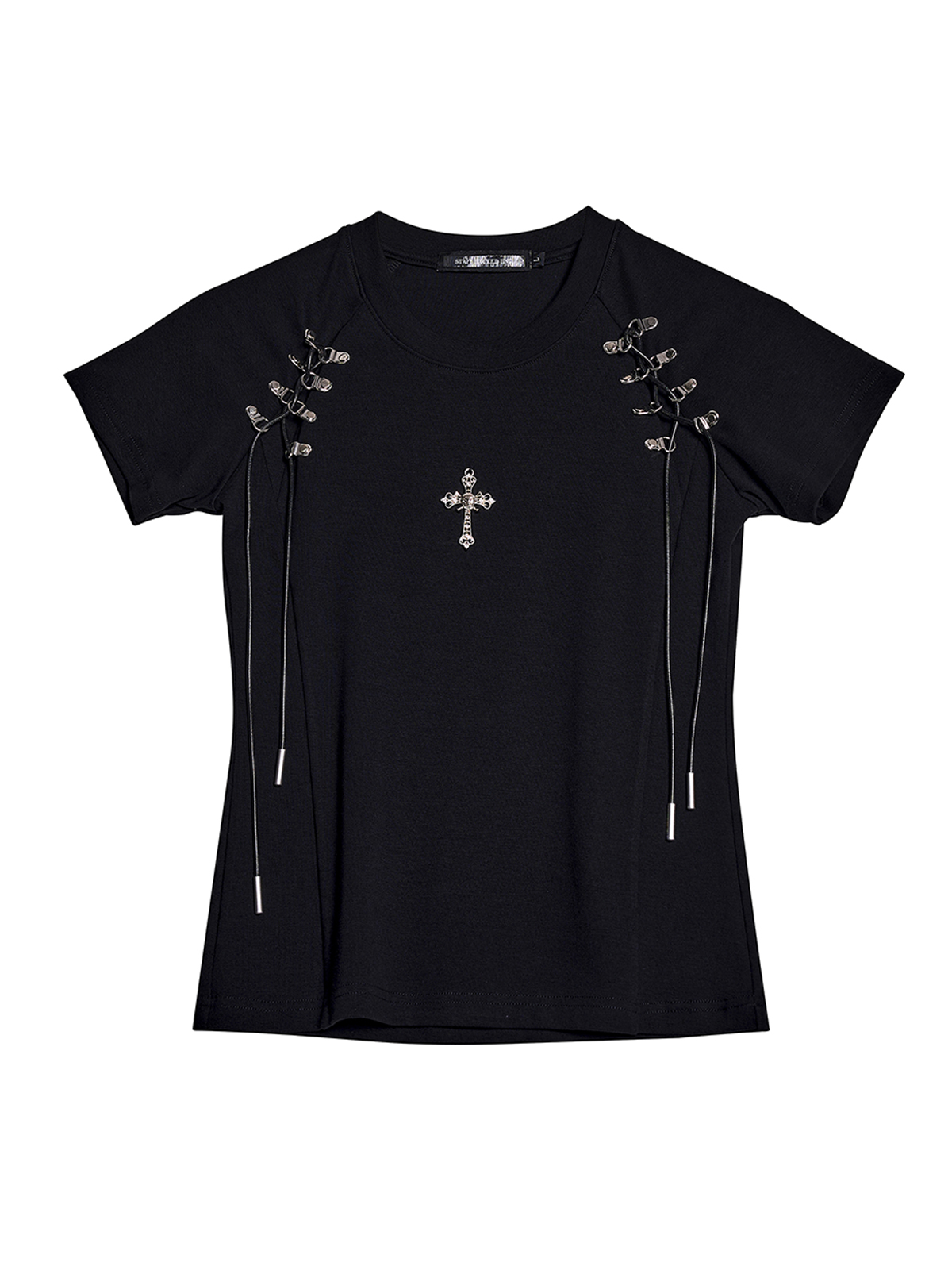 CROSS LACE-UP BUCKLE FITTED TEE