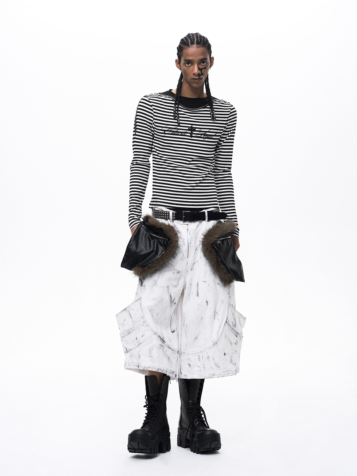 DECONSTRUCTED ZIP MOCK LAYER LONG SLEEVE-STRIPED