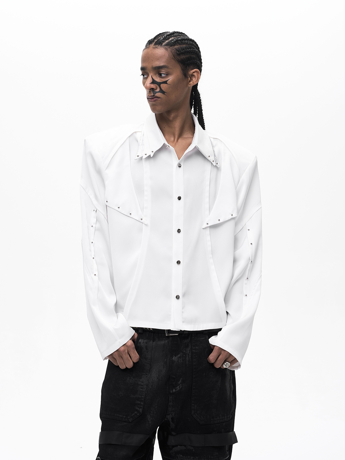 TRIPLE COLLAR DECONSTRUCTED LONG SLEEVE SHIRT-WHITE