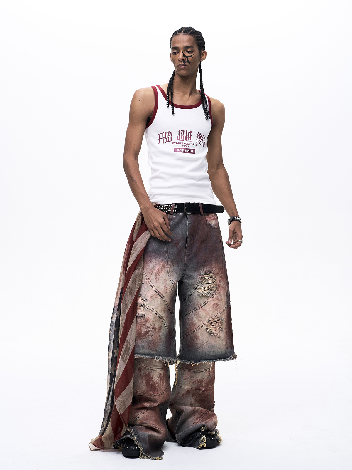 "START EXCEED END" GRAPHIC RINGER TANK TOP-WHITE/RED