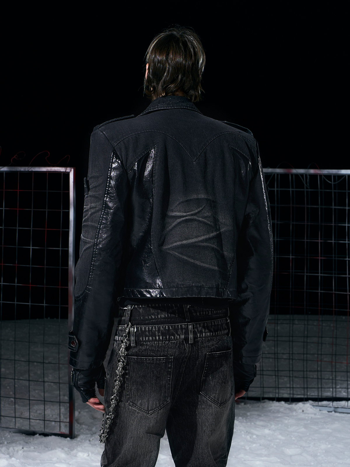 Leather-Panel Fleece-Lined Denim Jacket