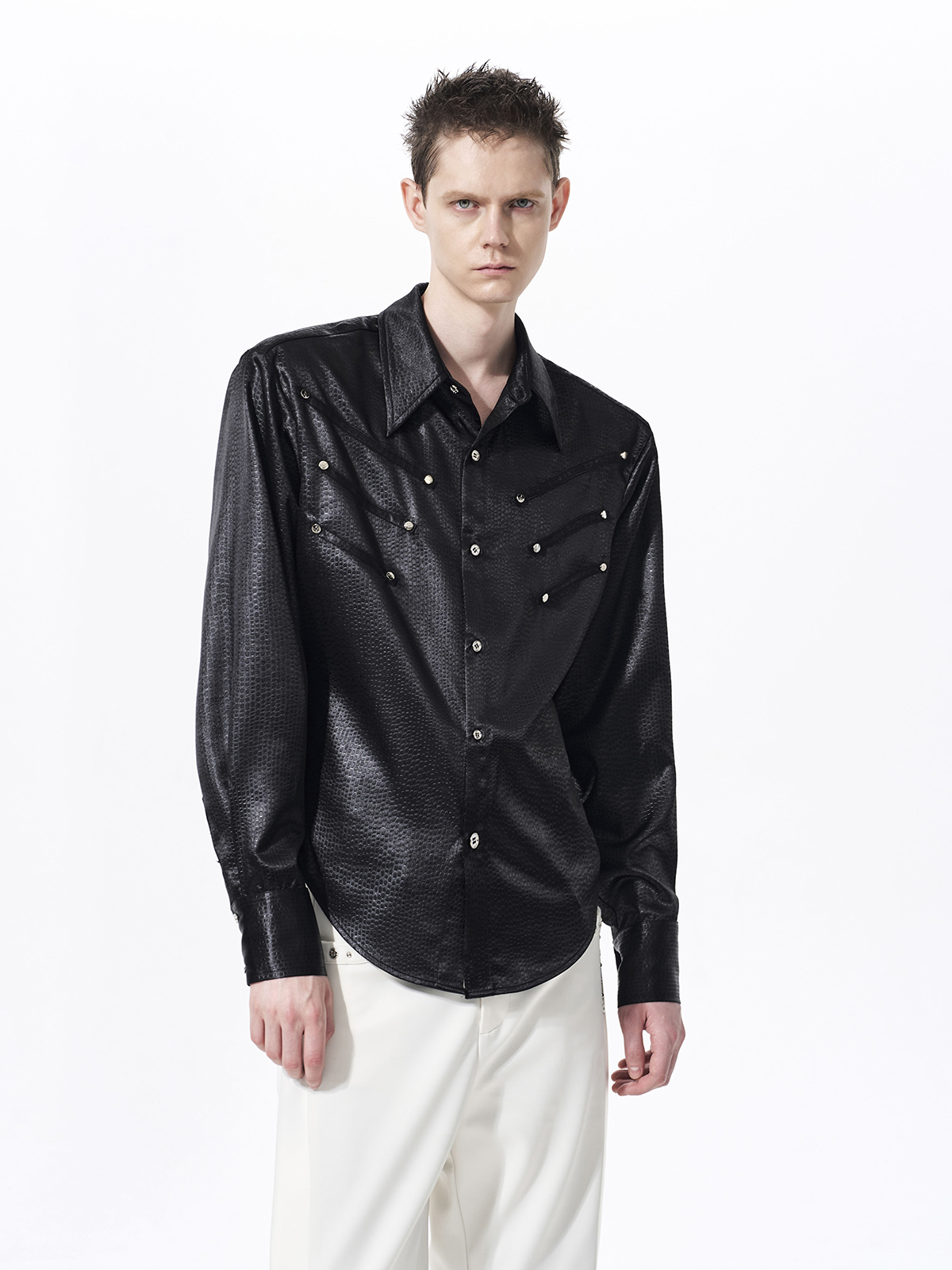 TEXTURED WESTERN HARDWARE SHIRT-BLACK