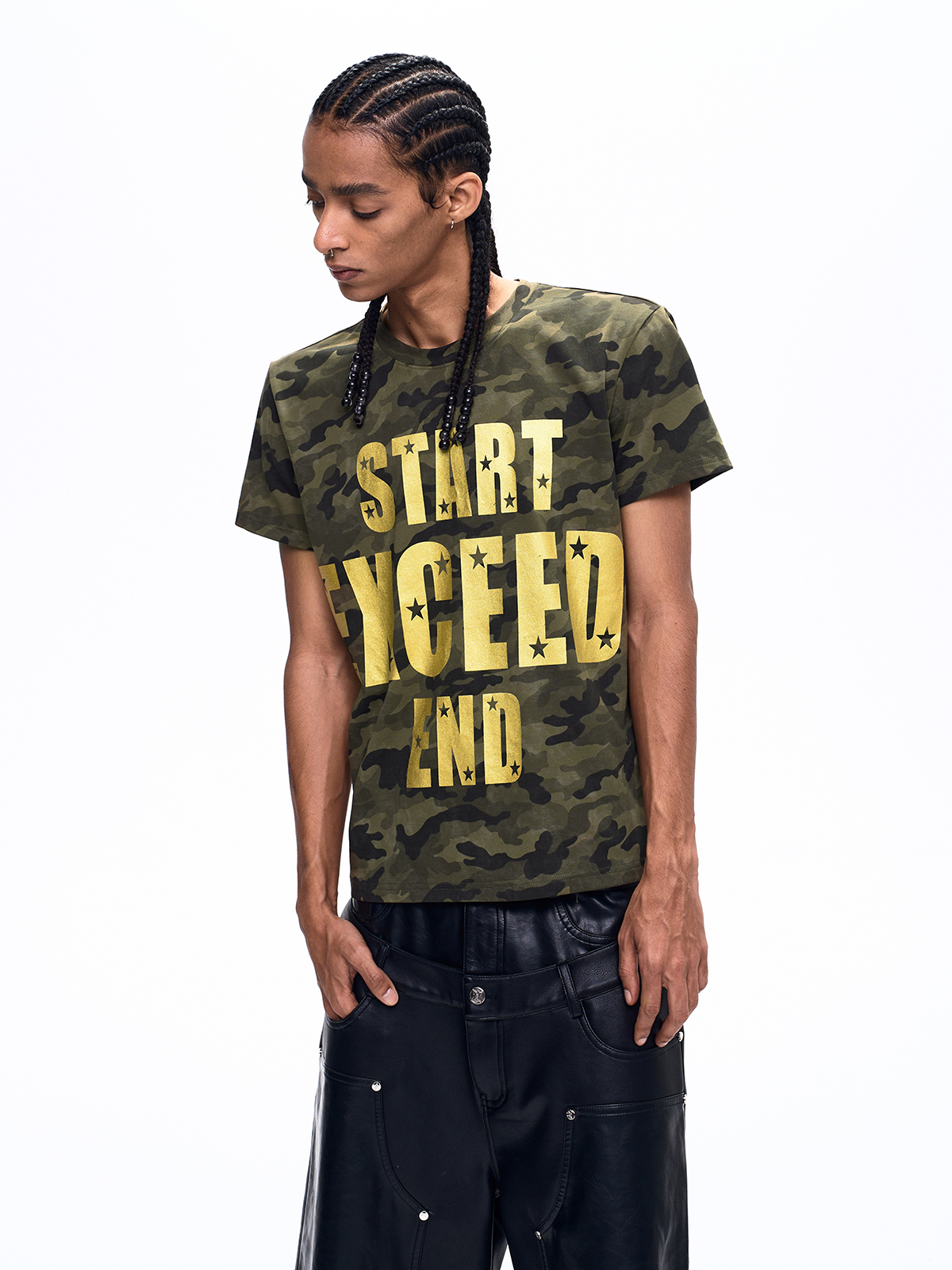 GOLD FOIL TYPOGRAPHY CAMO TEE