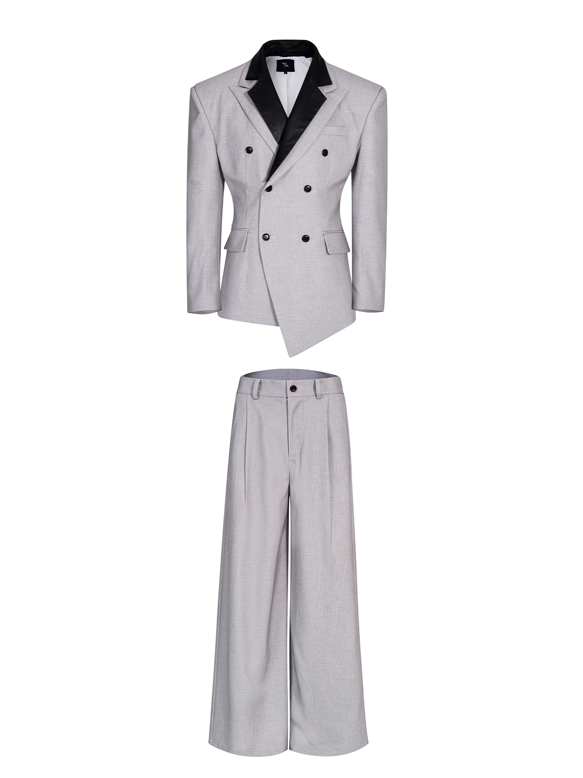 DETACHABLE LEATHER COLLAR SCULPTED SUIT SET-GREY