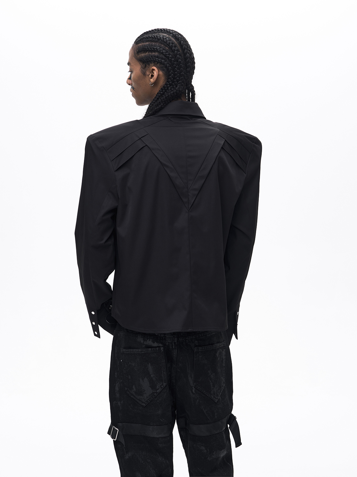 RIVET DOUBLE CUFF SHIRT-BLACK