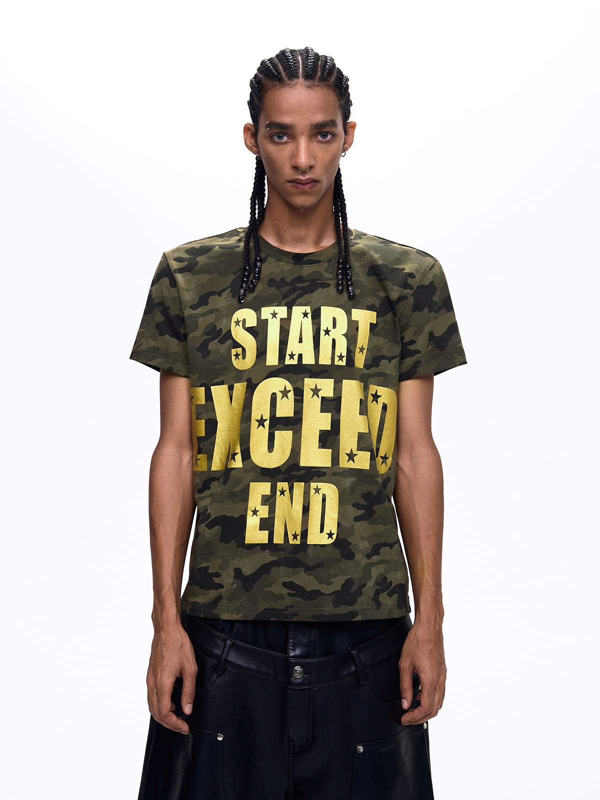 GOLD FOIL TYPOGRAPHY CAMO TEE