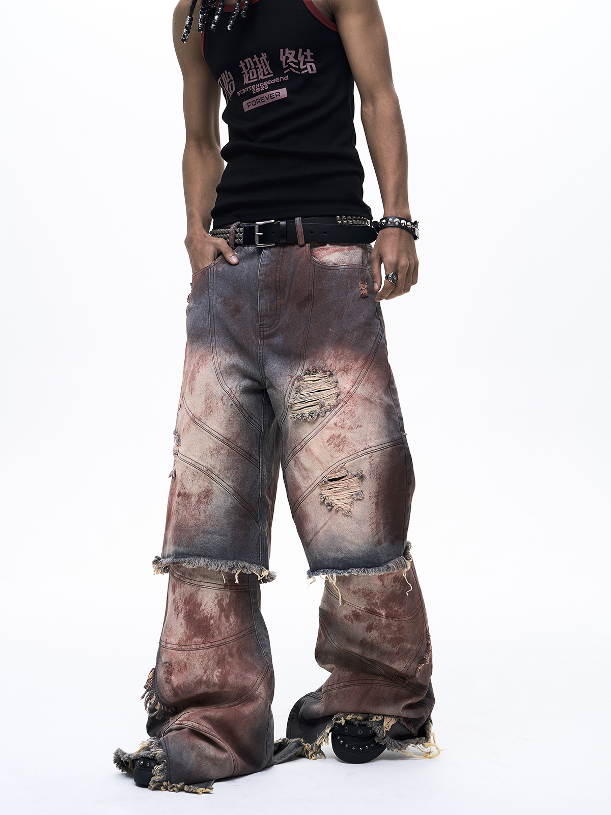 FAKE TWO-PIECE MUD WASH DENIM