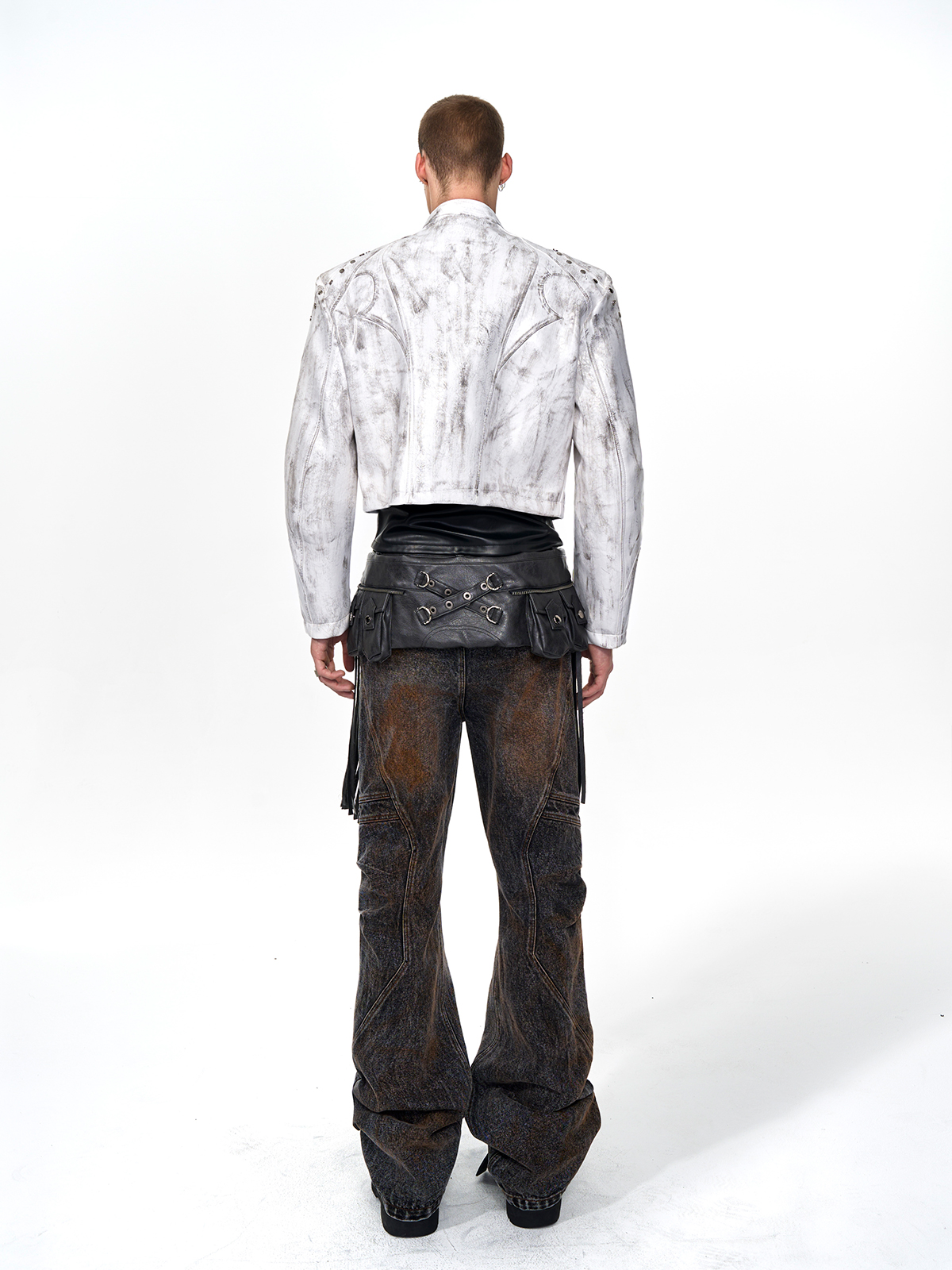 CROPPED STUDDED MOTO JACKET-DISTRESSED WHITE