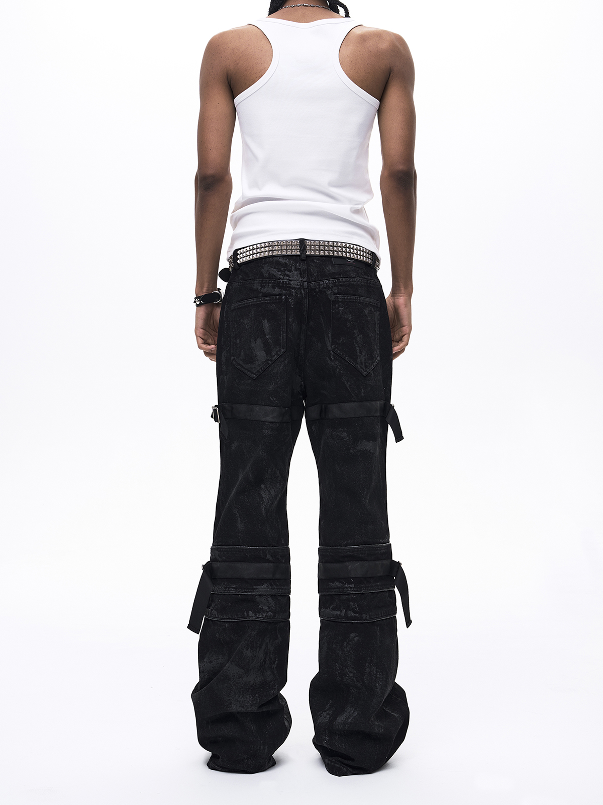 WAXED BONDAGE SLIGHT FLARE DENIM-BLACK