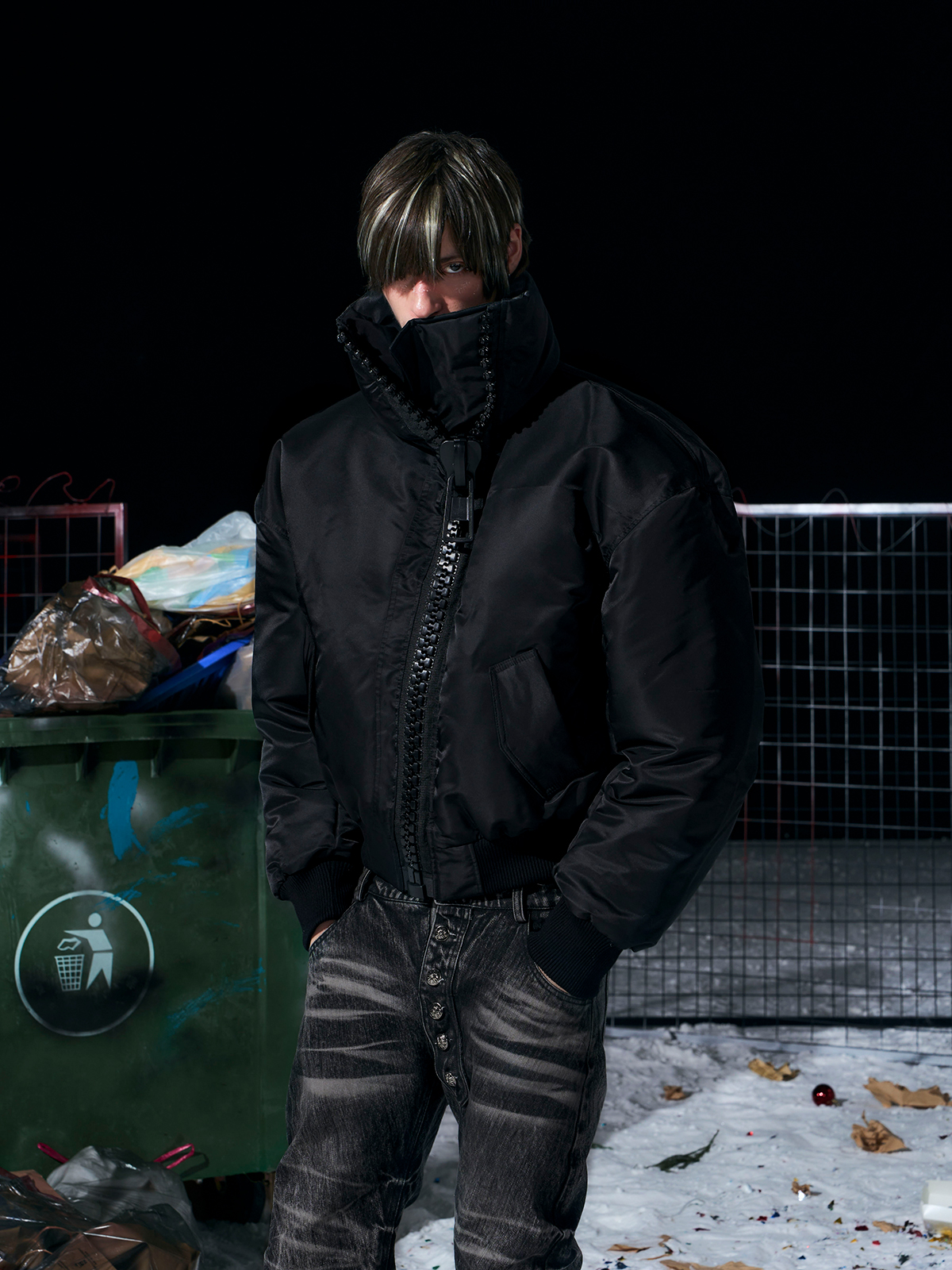 Heavy-Zip High-Collar Down Jacket-Black