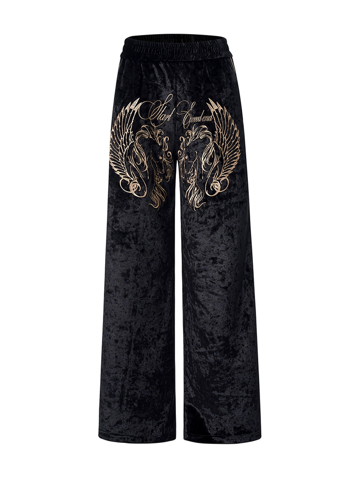 CRUSHED VELVET EMBROIDERED TRACKSUIT SET-BLACK