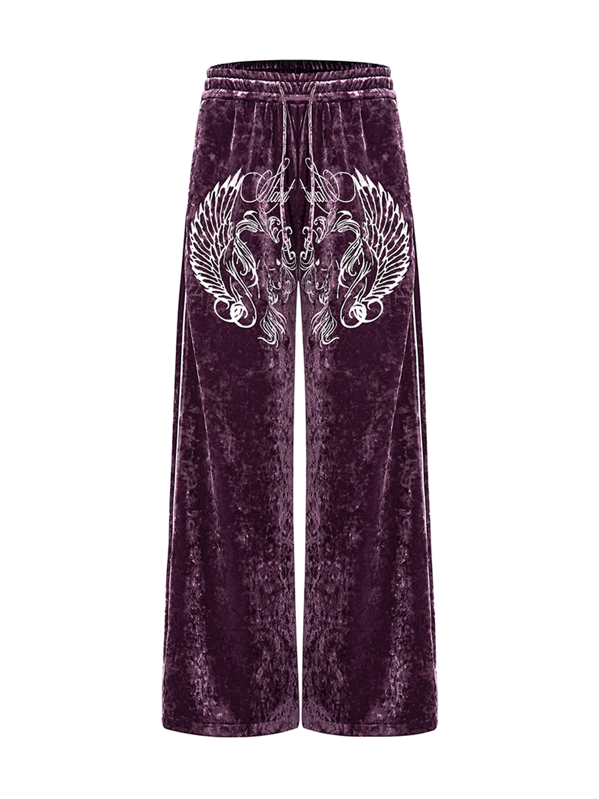 CRUSHED VELVET EMBROIDERED TRACKSUIT SET-PLUM PURPLE