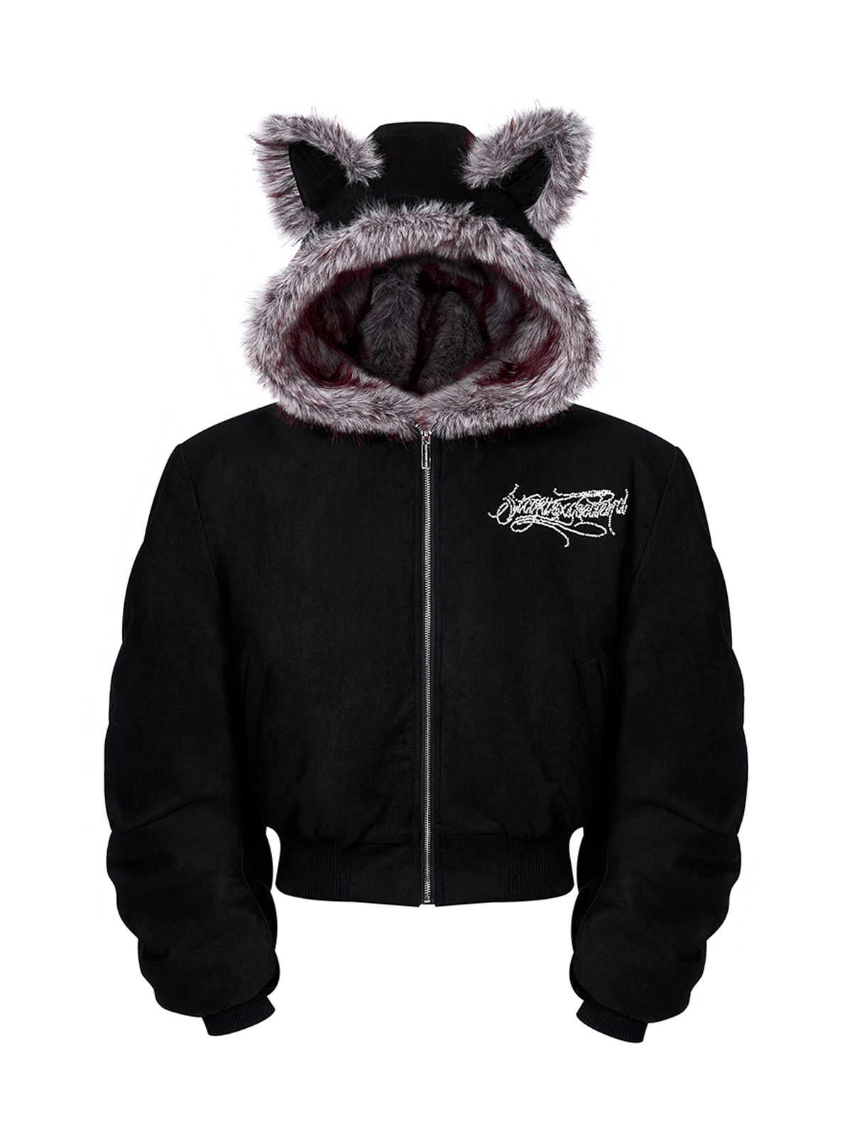 RABBIT EAR PADDED SUEDE JACKET-BLACK