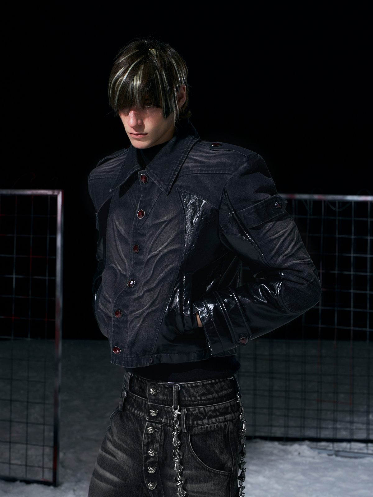 Leather-Panel Fleece-Lined Denim Jacket