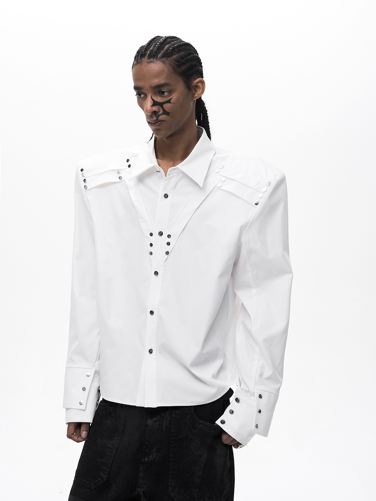 RIVET DOUBLE CUFF SHIRT-WHITE