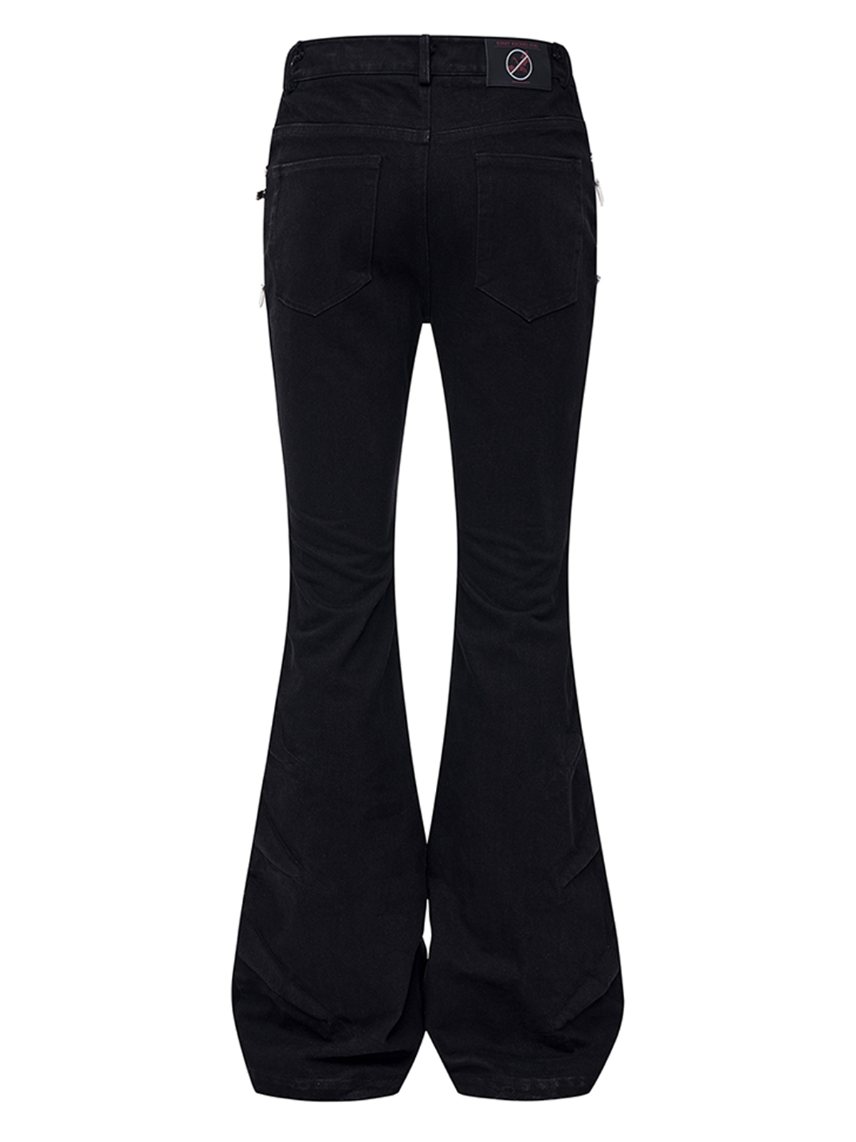 INDUSTRIAL ZIPPER LEATHER PATCHWORK FLARE JEANS-BLACK