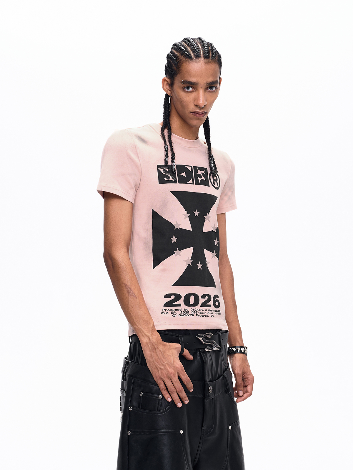 IRON CROSS DIRTY WASH GRAPHIC TEE-PINK