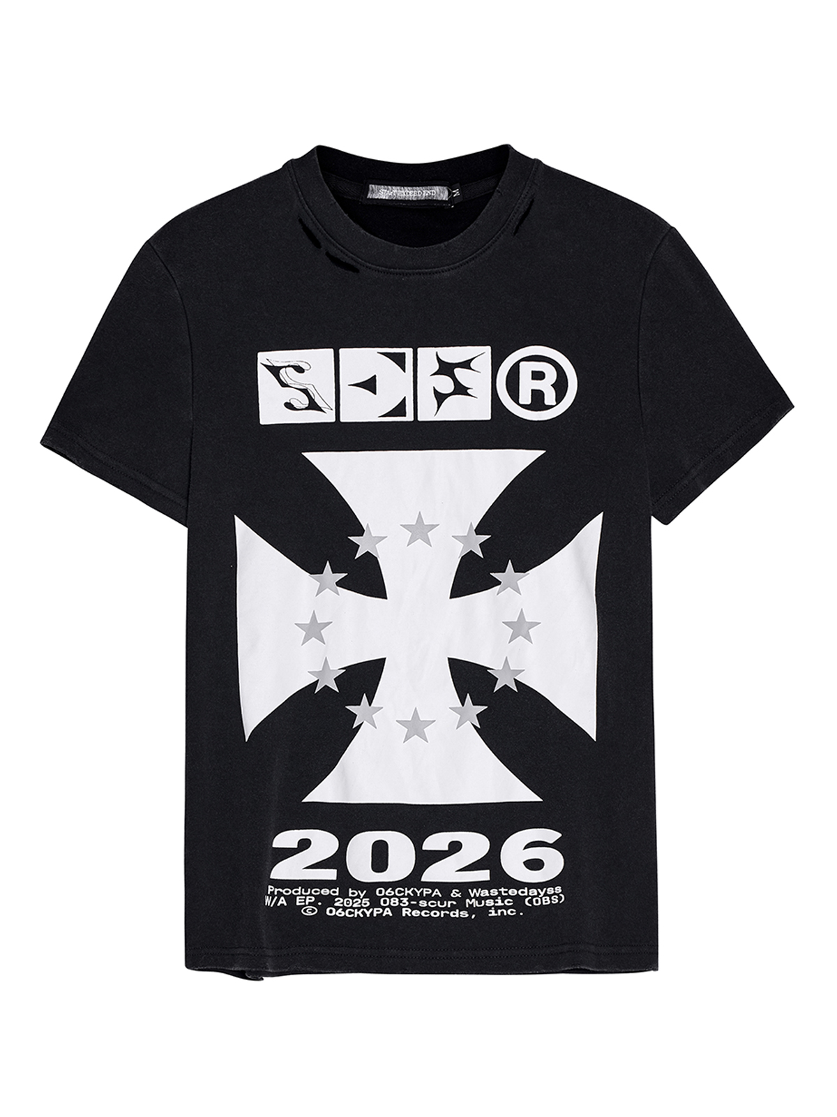 IRON CROSS GRAPHIC DISTRESSED TEE-BLACK