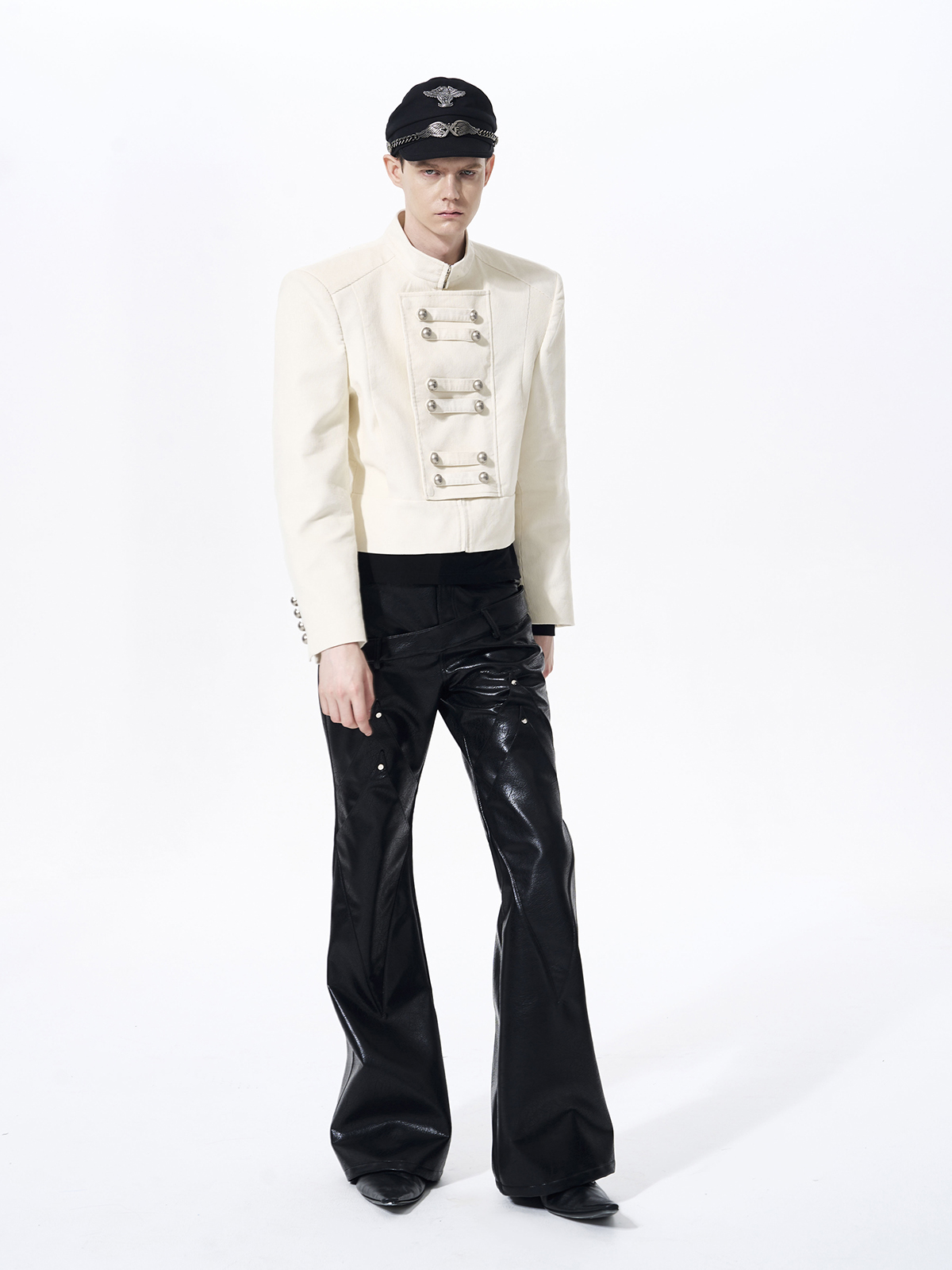 RETRO CORDUROY STAND COLLAR CROPPED JACKET-IVORY WHITE