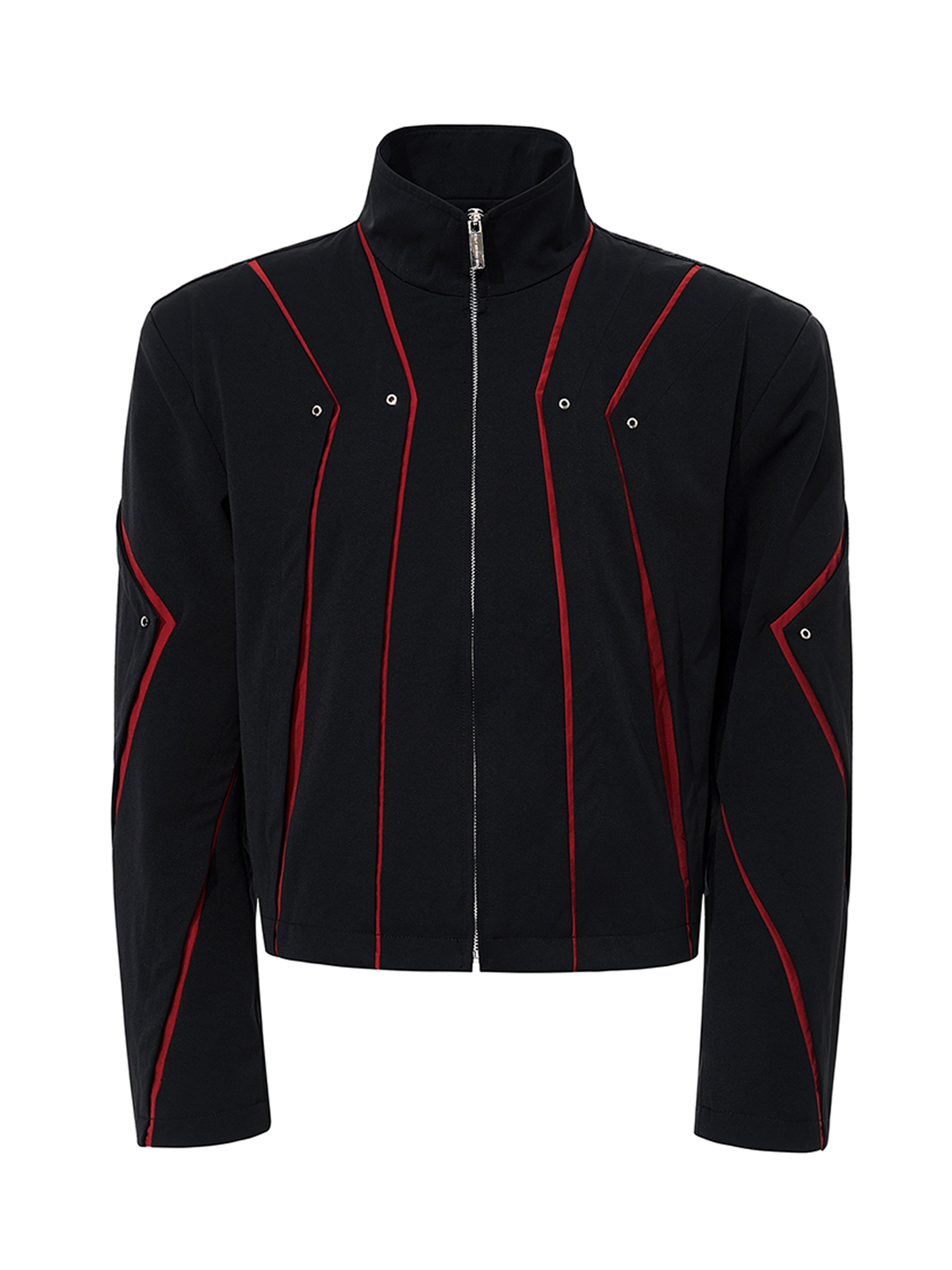 GEOMETRIC PANELED STAND COLLAR JACKET