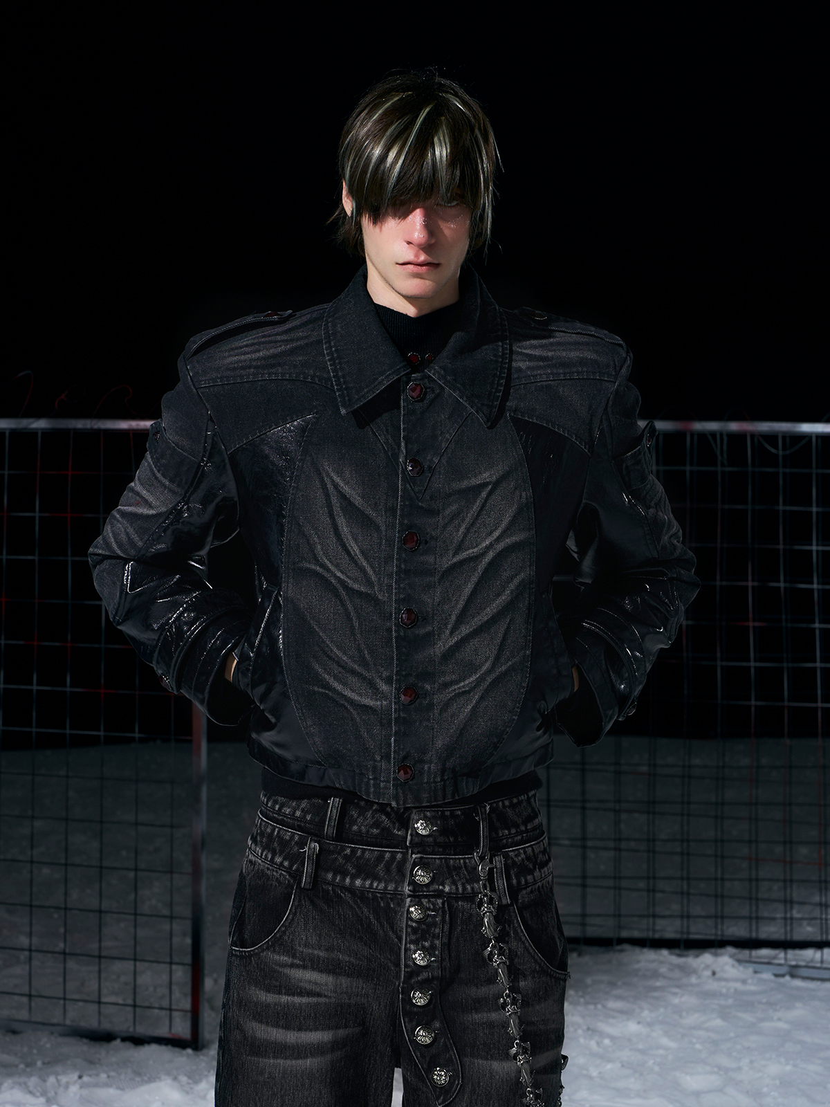 Leather-Panel Fleece-Lined Denim Jacket