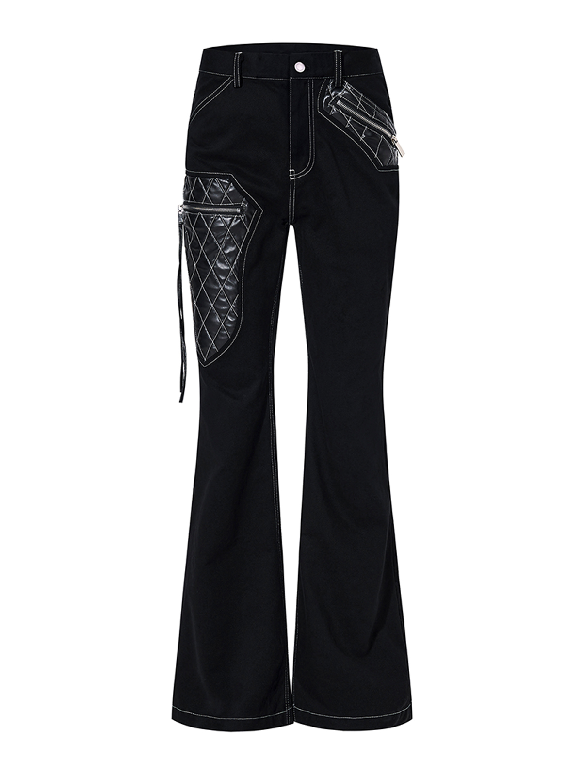 QUILTED LEATHER PATCHWORK FLARED DENIM