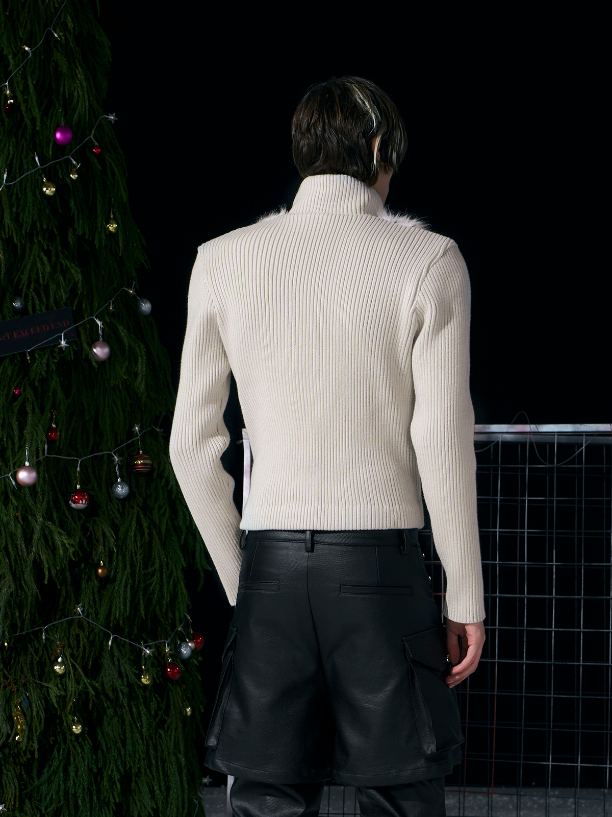 BEIGE LEOPARD FUR KNIT ZIP-UP