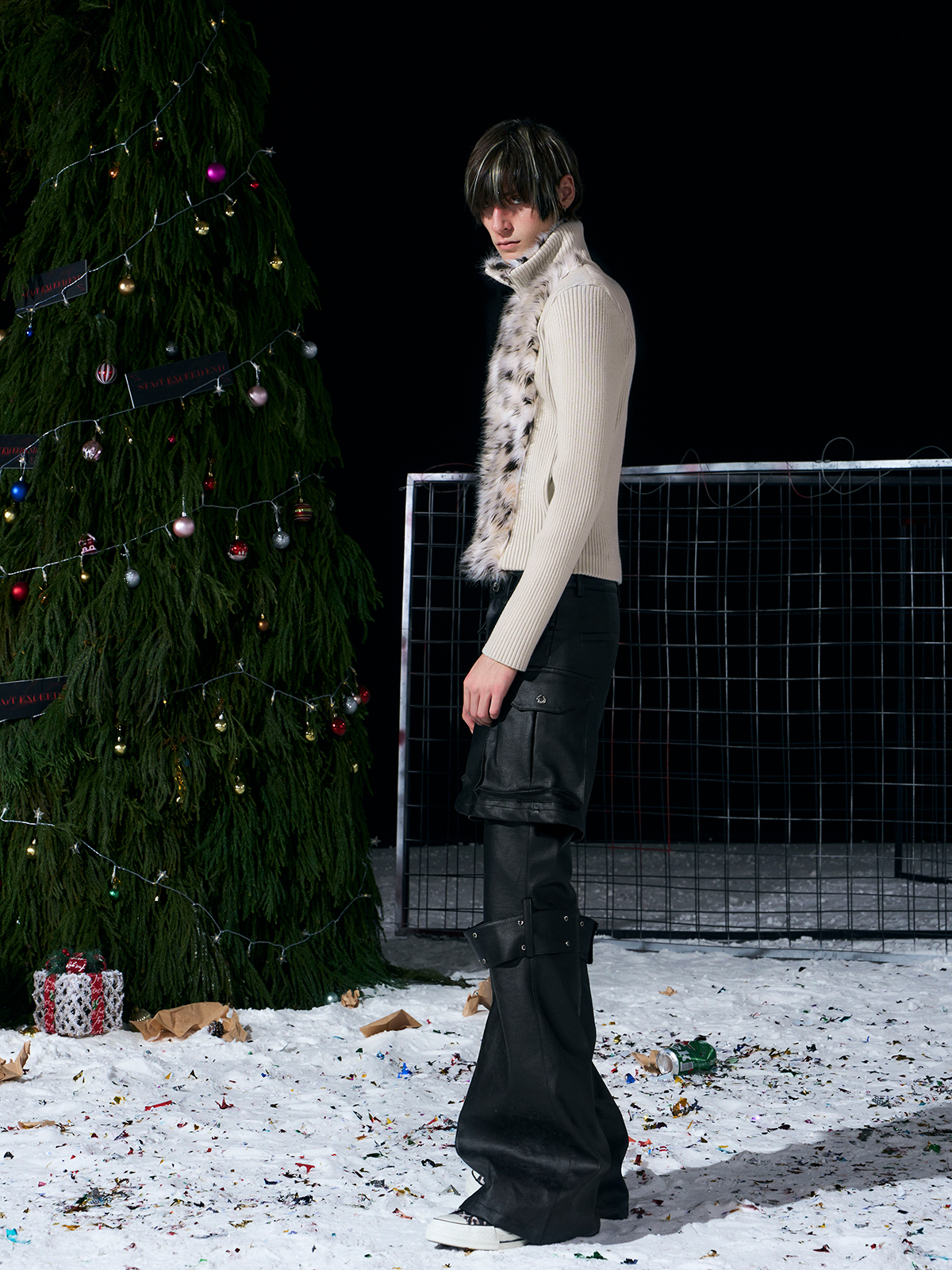 BEIGE LEOPARD FUR KNIT ZIP-UP