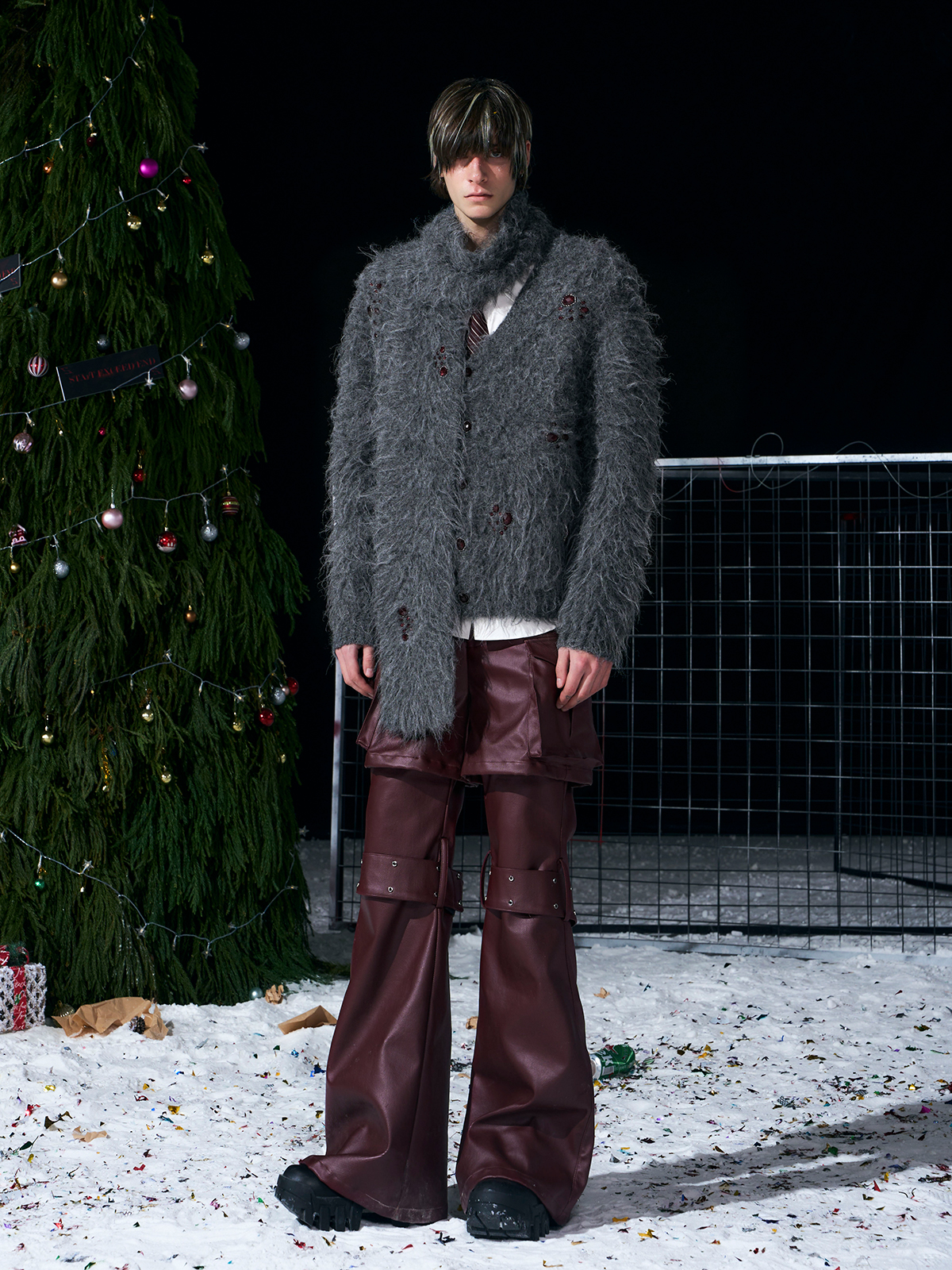 GREY FUZZY MOHAIR CARDIGAN & SCARF SET