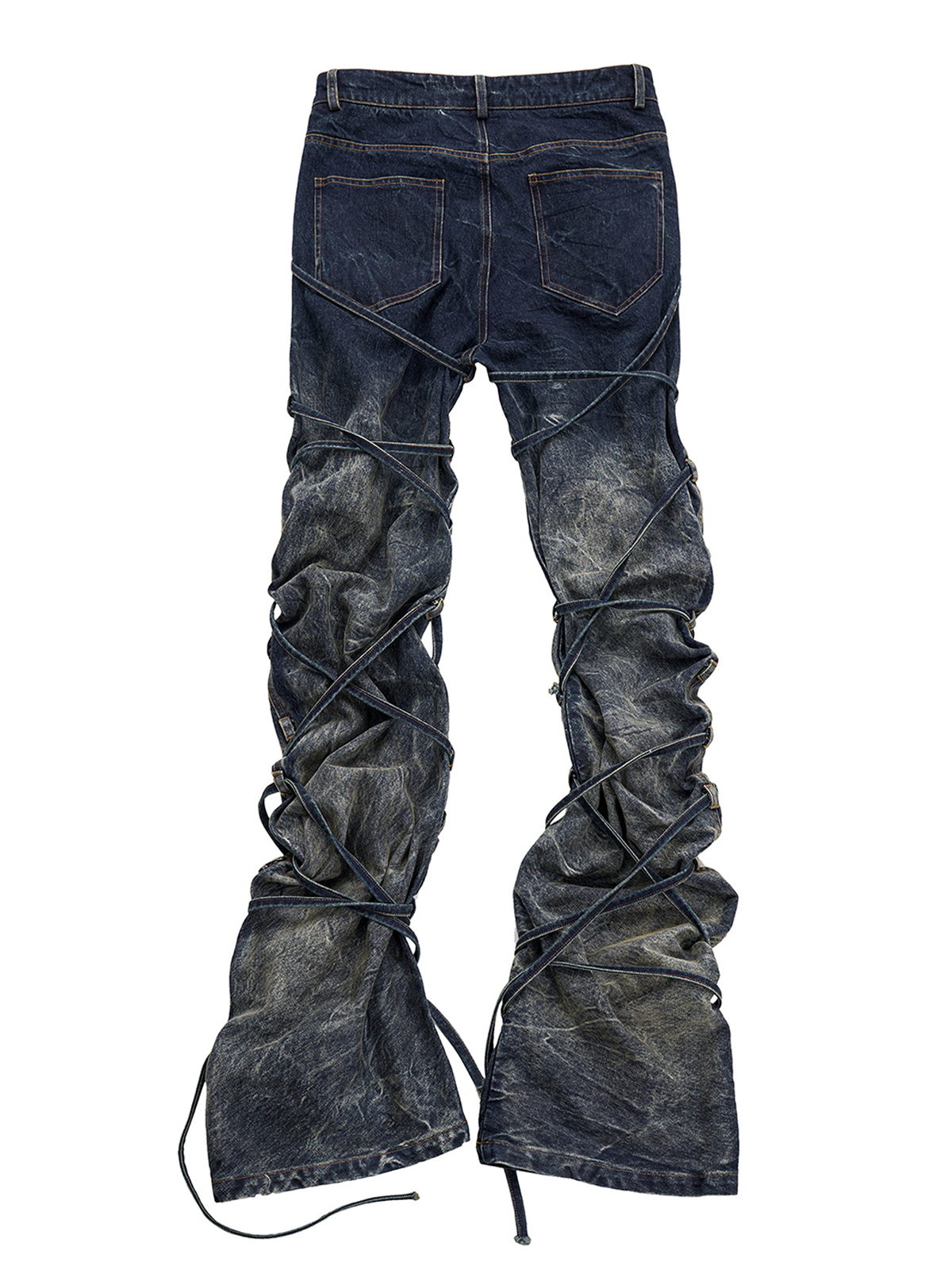 LACE-UP CURVED SEAM JEANS