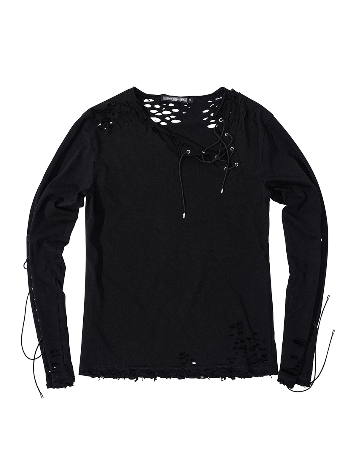 LACE-UP DESTROYED LONG SLEEVE TEE