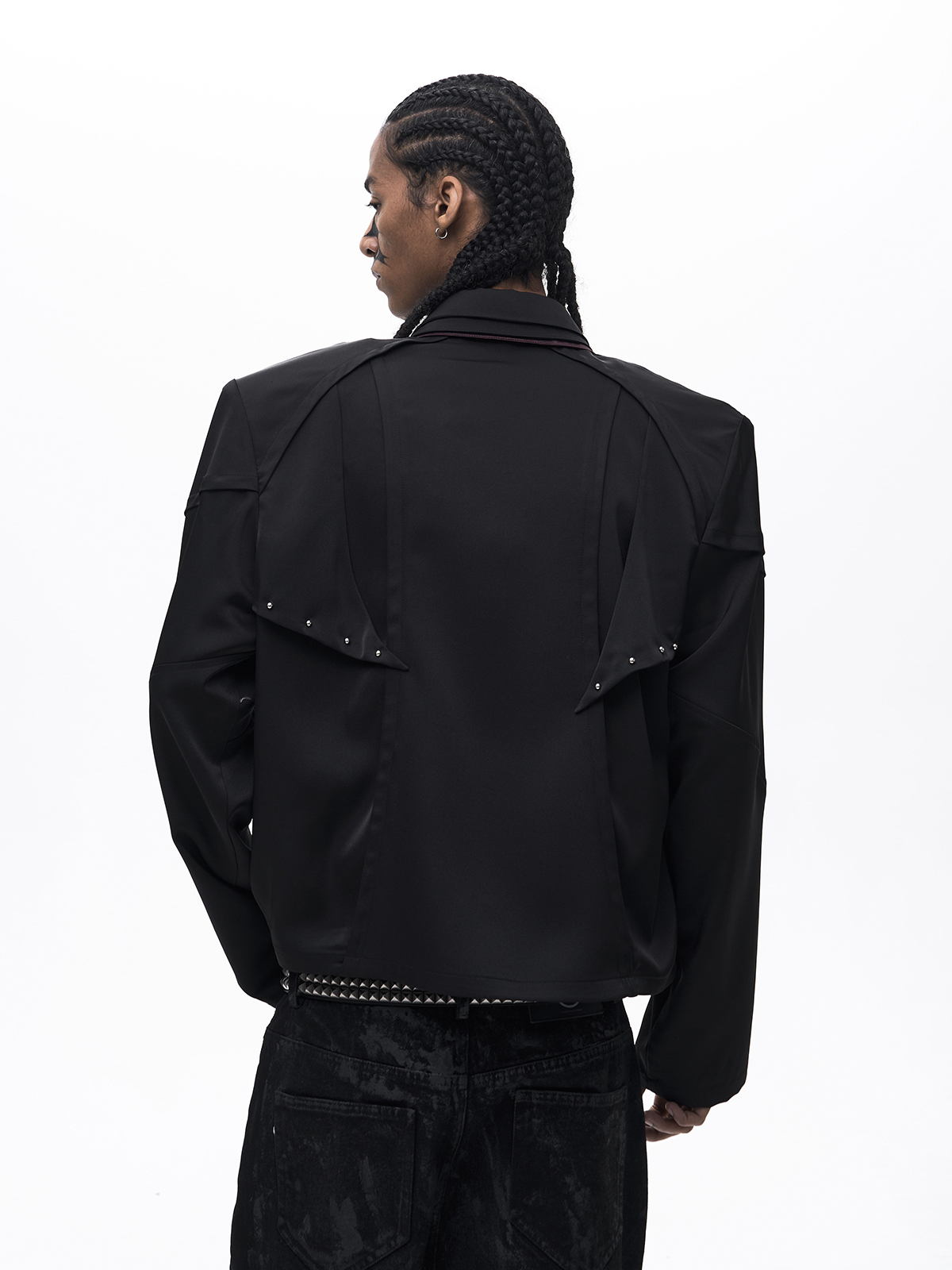 TRIPLE COLLAR DECONSTRUCTED LONG SLEEVE SHIRT-BLACK