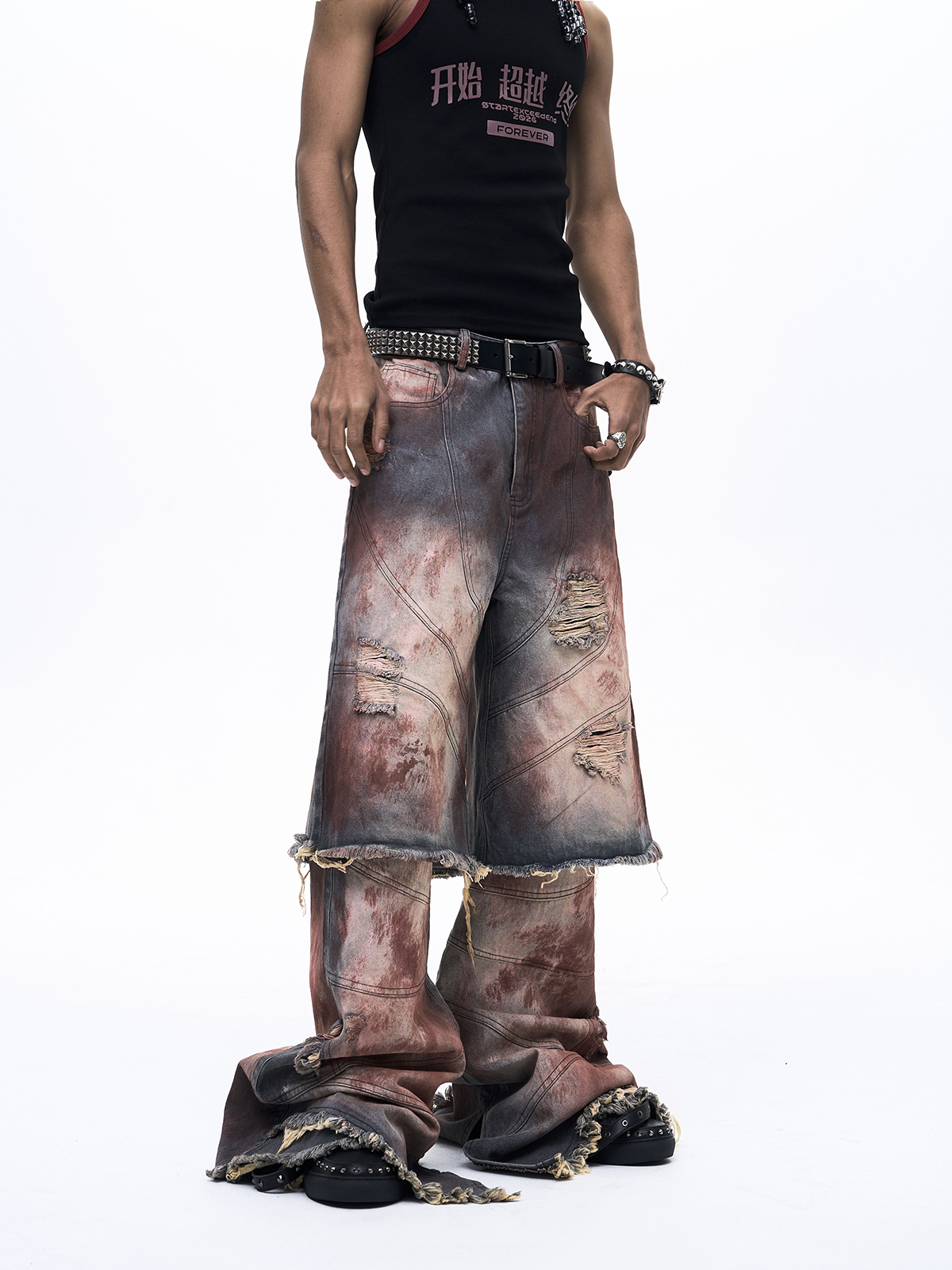 FAKE TWO-PIECE MUD WASH DENIM