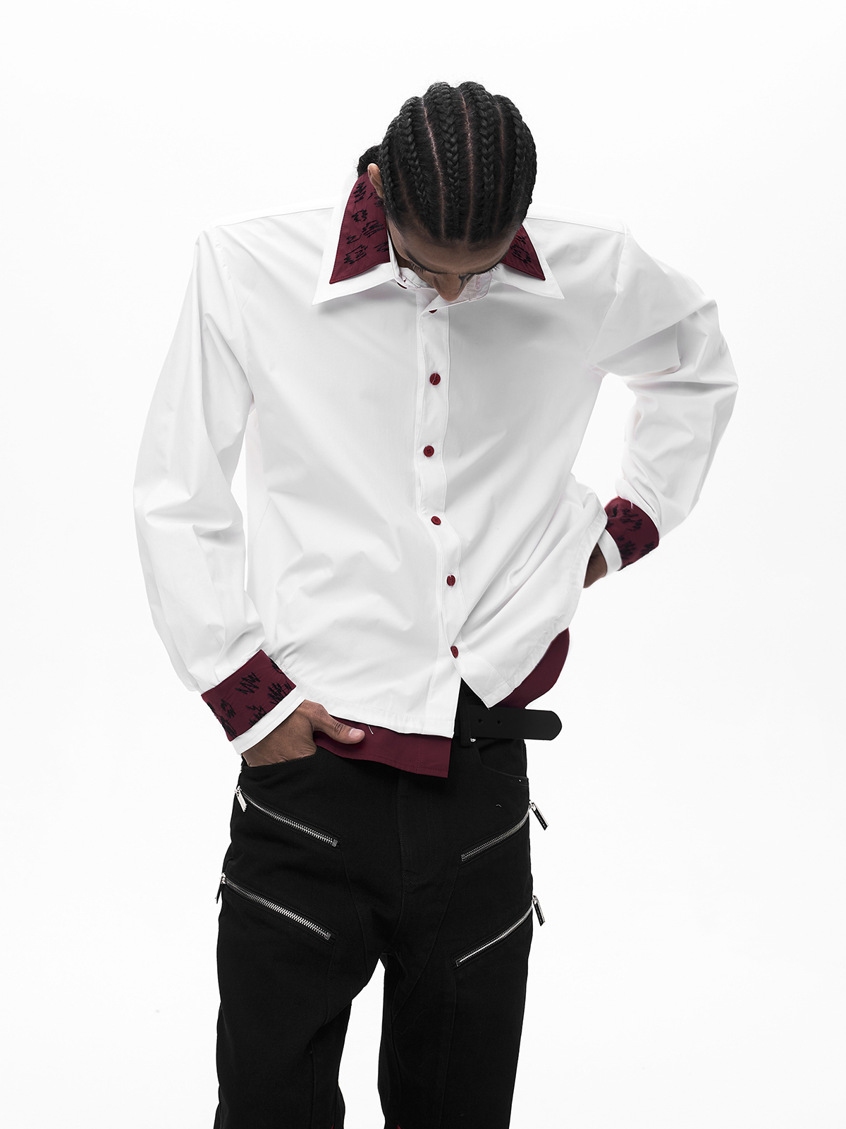 FAKE TWO-PIECE DOUBLE COLLAR SHIRT-WHITE