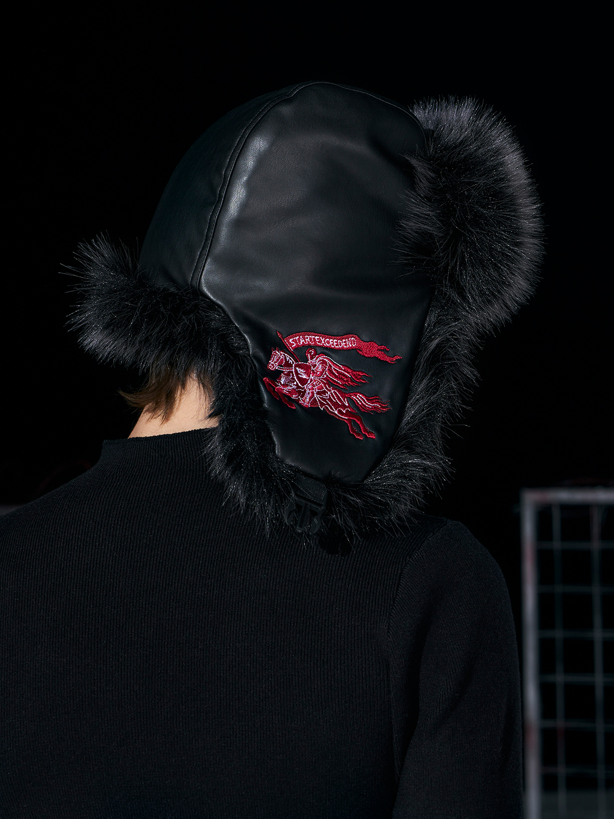 BLACK LEATHER FUR TRAPPER