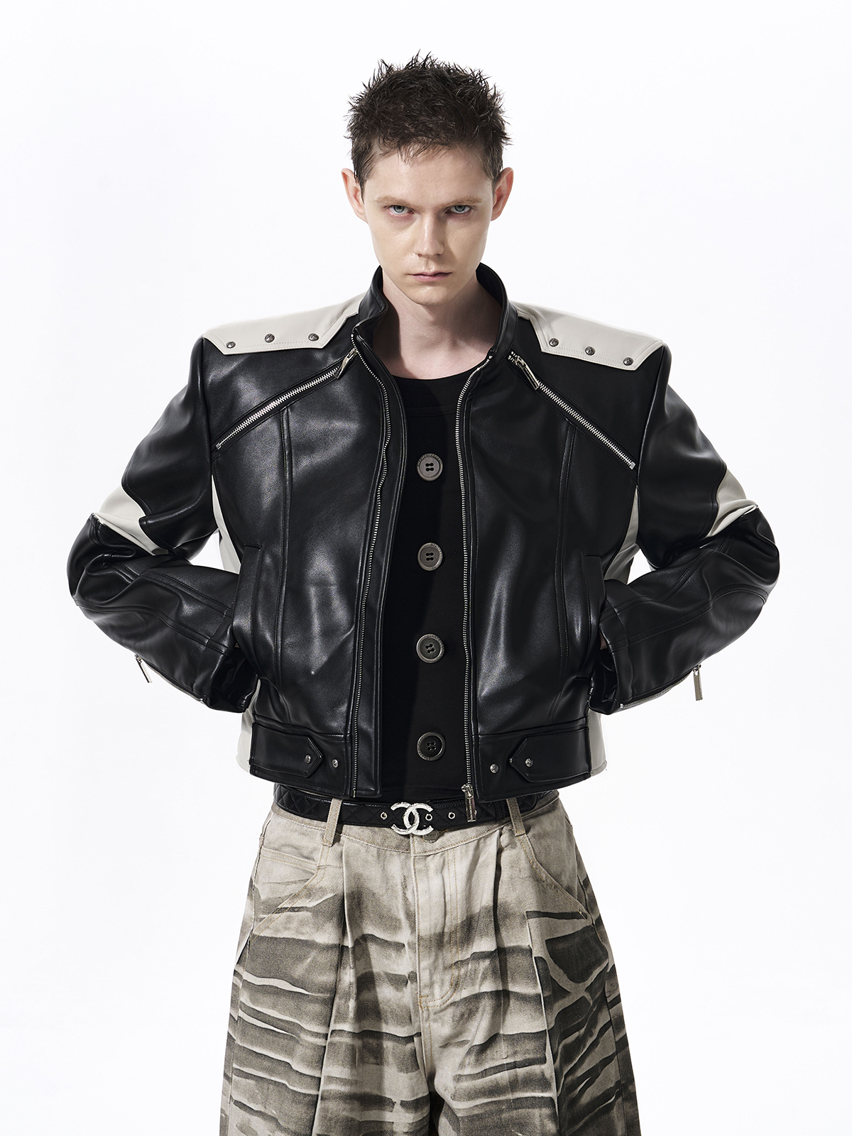 EMBROIDERED SKELETAL HORSE MOTO JACKET-BLACK