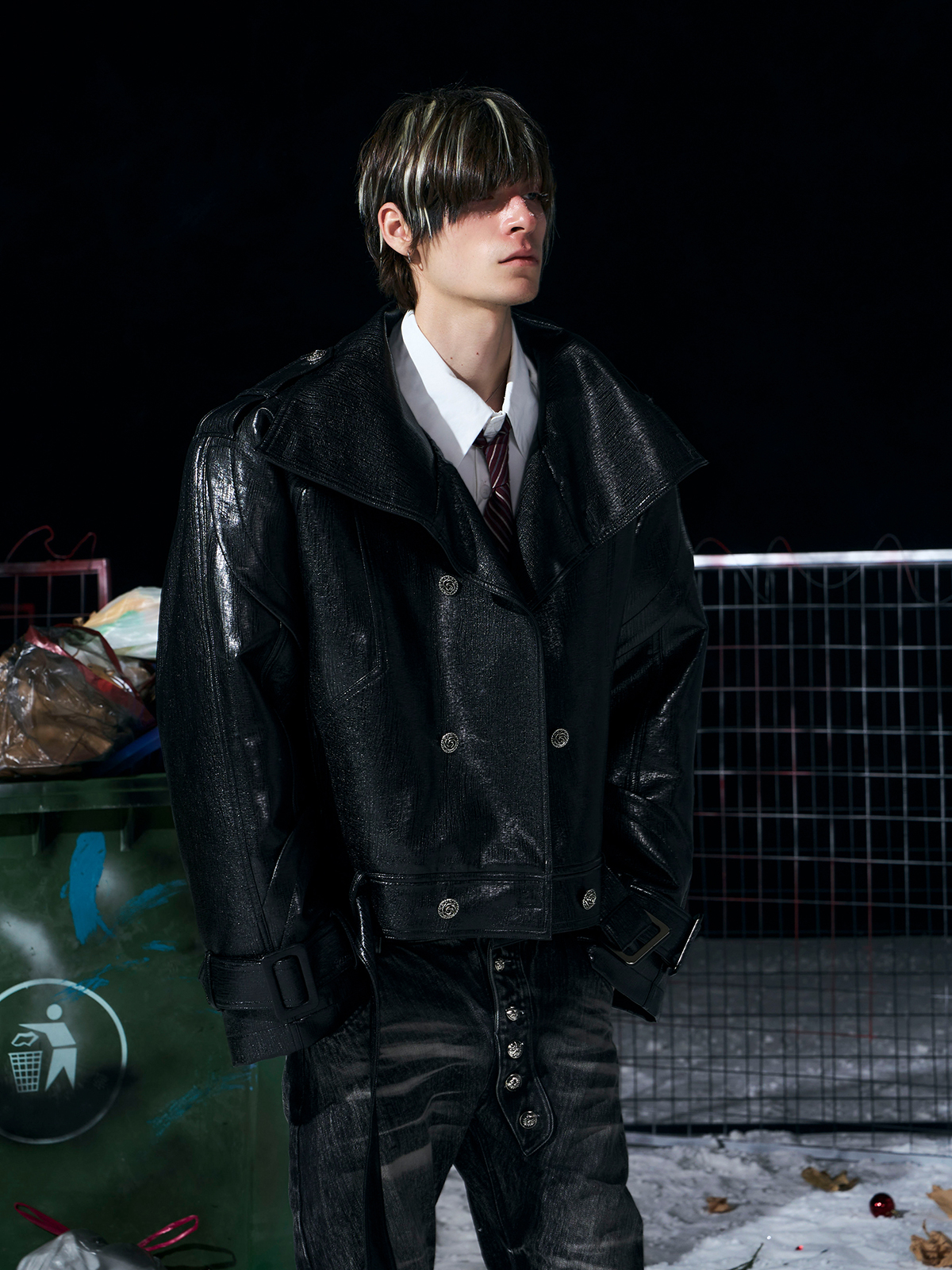 Padded Double-Breasted Cropped Leather Jacket