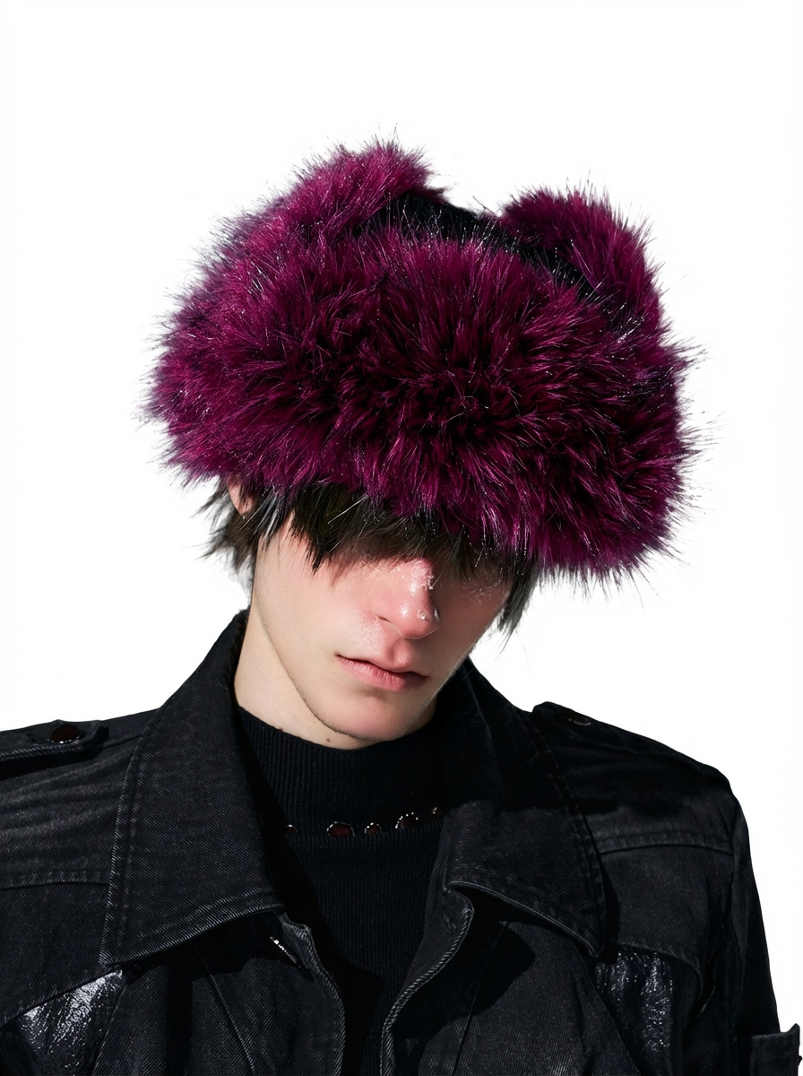 ROSE RED LEATHER FUR TRAPPER