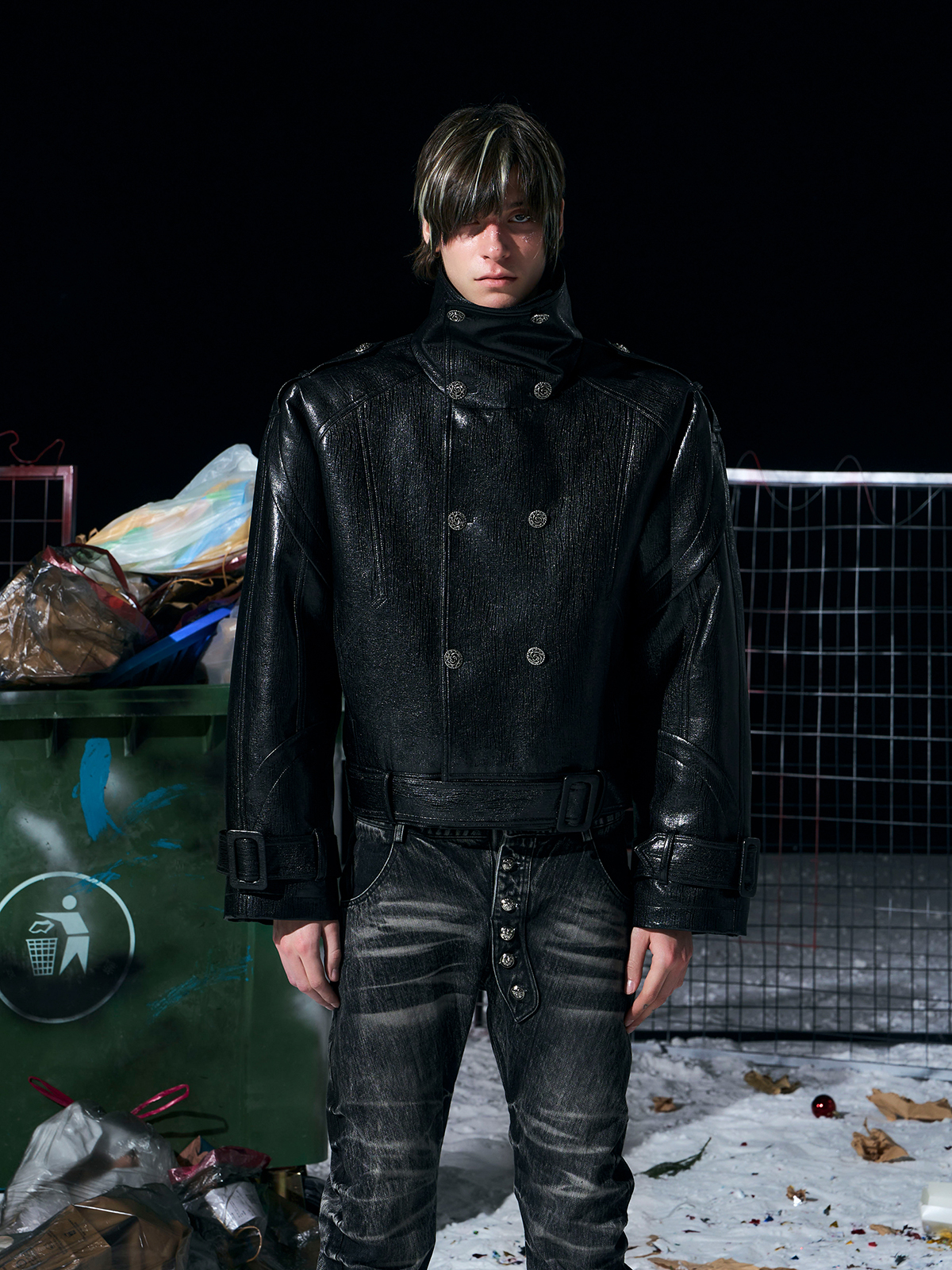 Padded Double-Breasted Cropped Leather Jacket