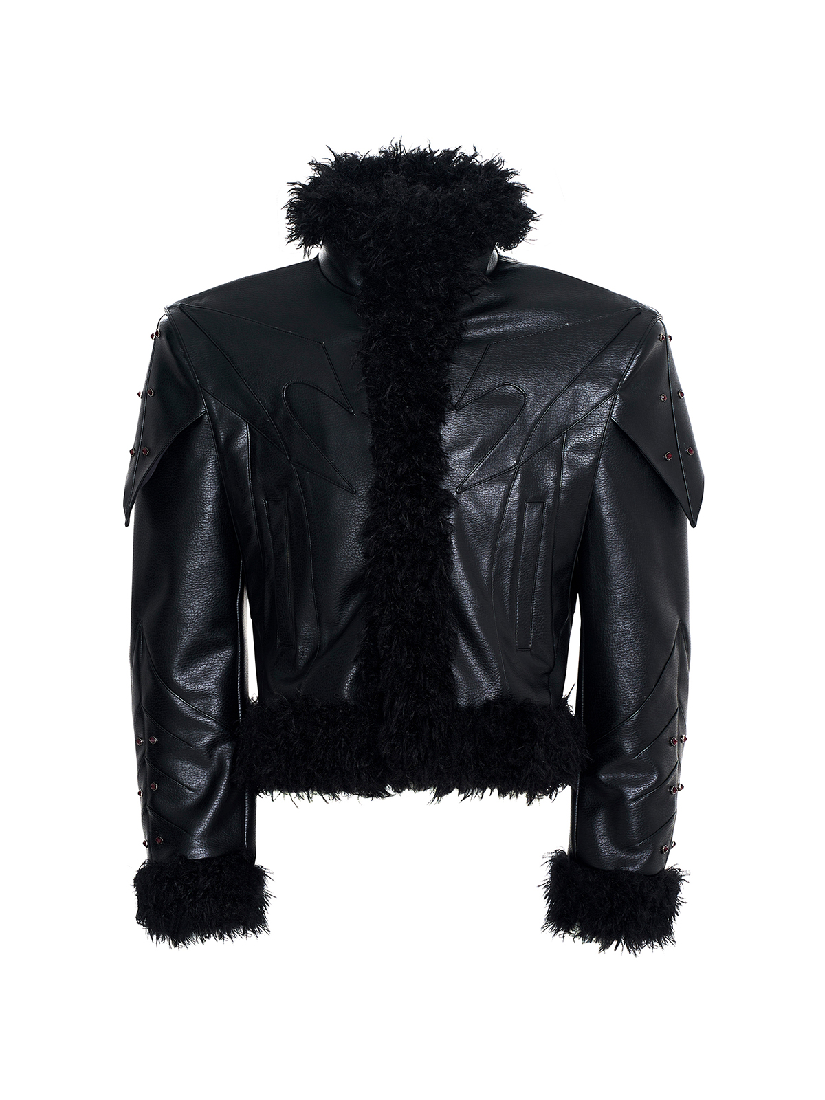 DECONSTRUCTED FUR-TRIM PADDED LEATHER JACKET