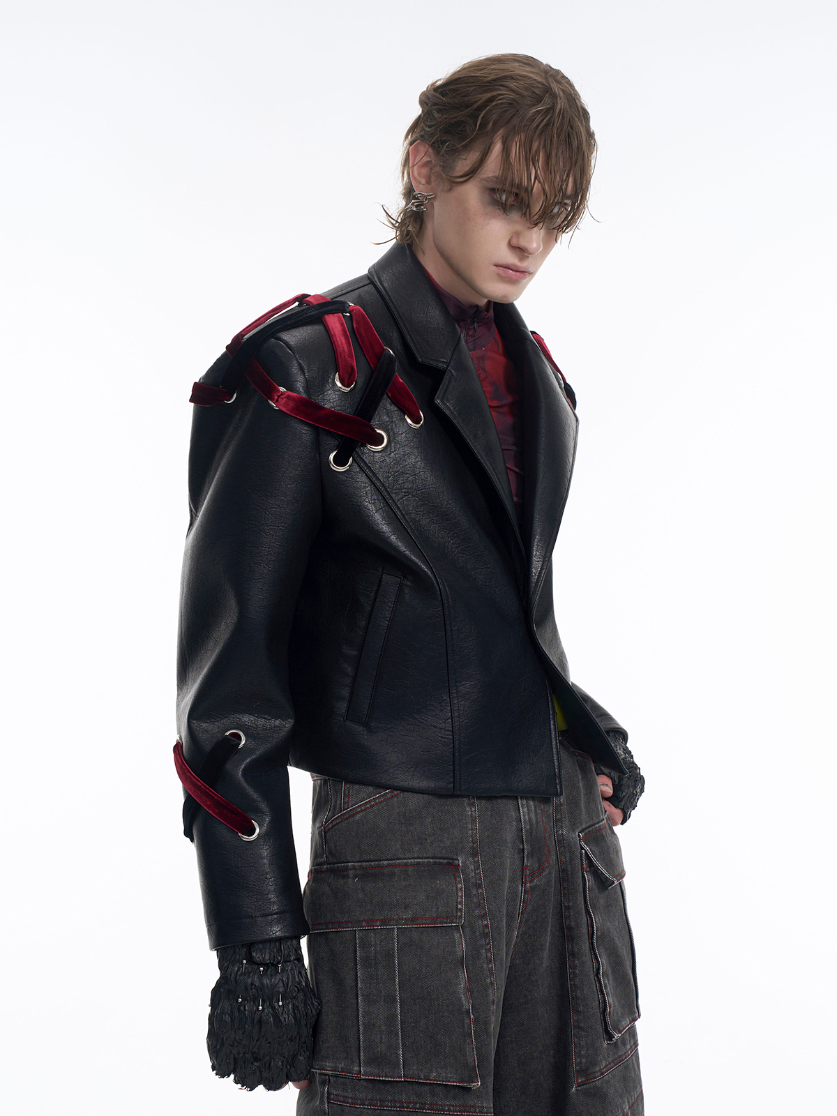 VELVET-LACED LEATHER BLAZER-START EXCEED END